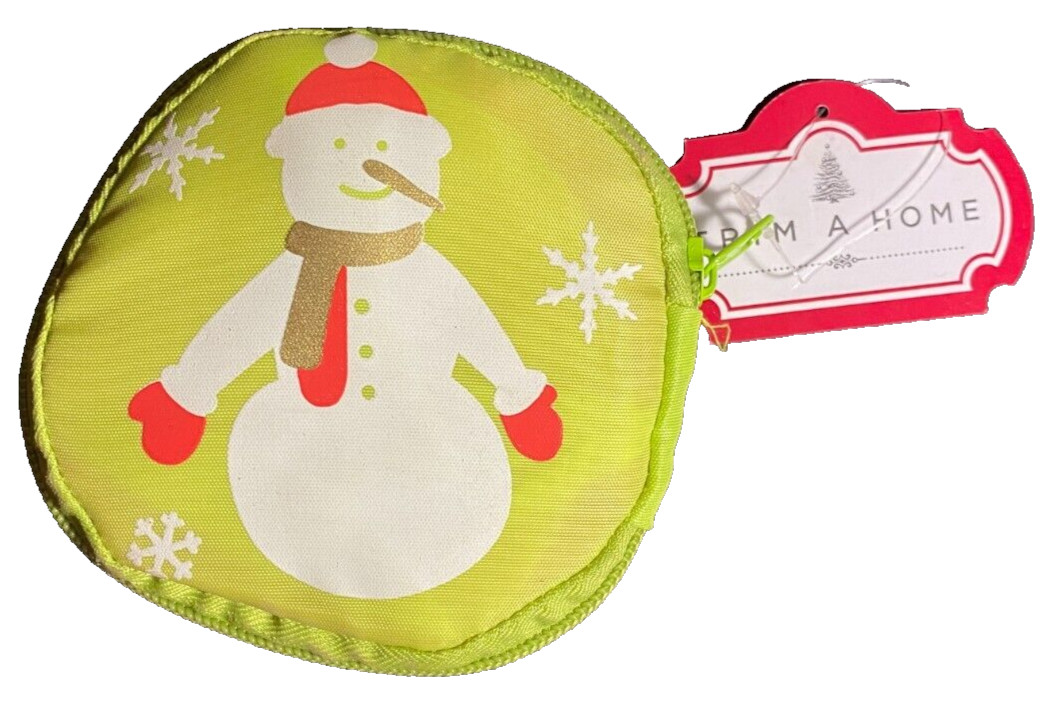 Christmas Round Wallet Zippered Reusable Bag~Snowman Kids~Green Case~Red Bag