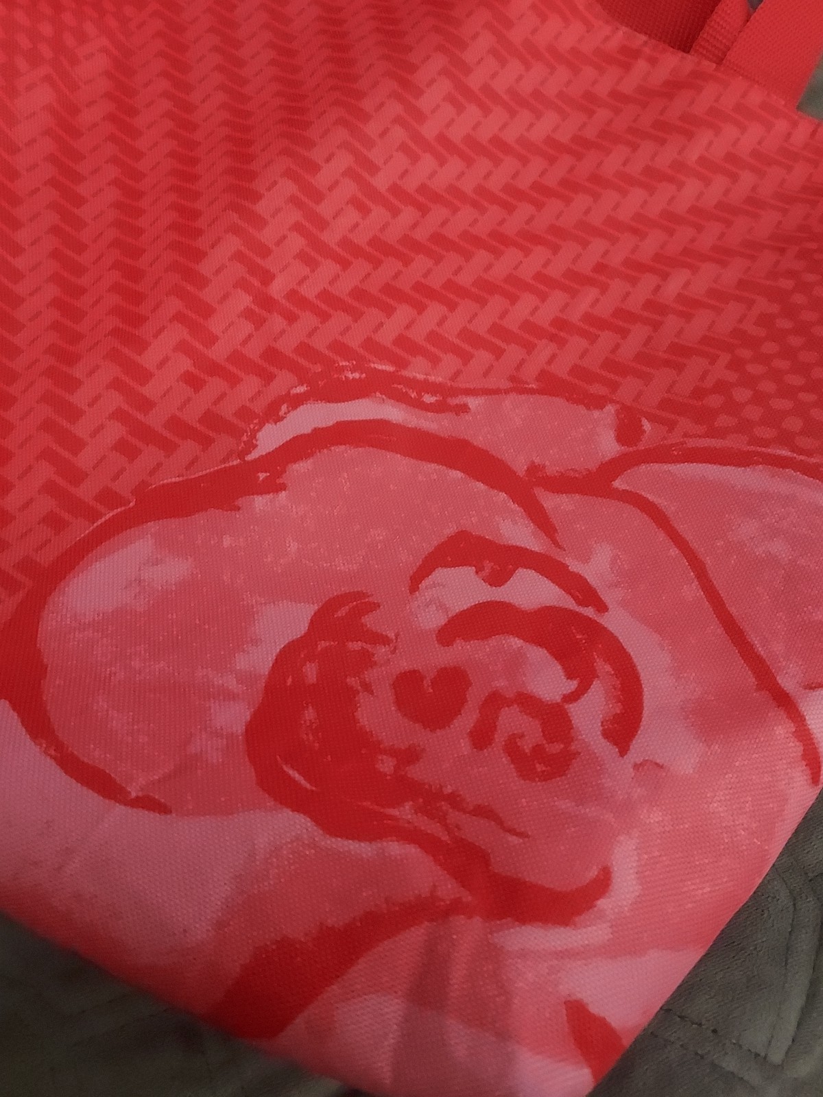 Lancome Red Floral Graphic Design Reusable Bag Thick Material Sturdy Handles
