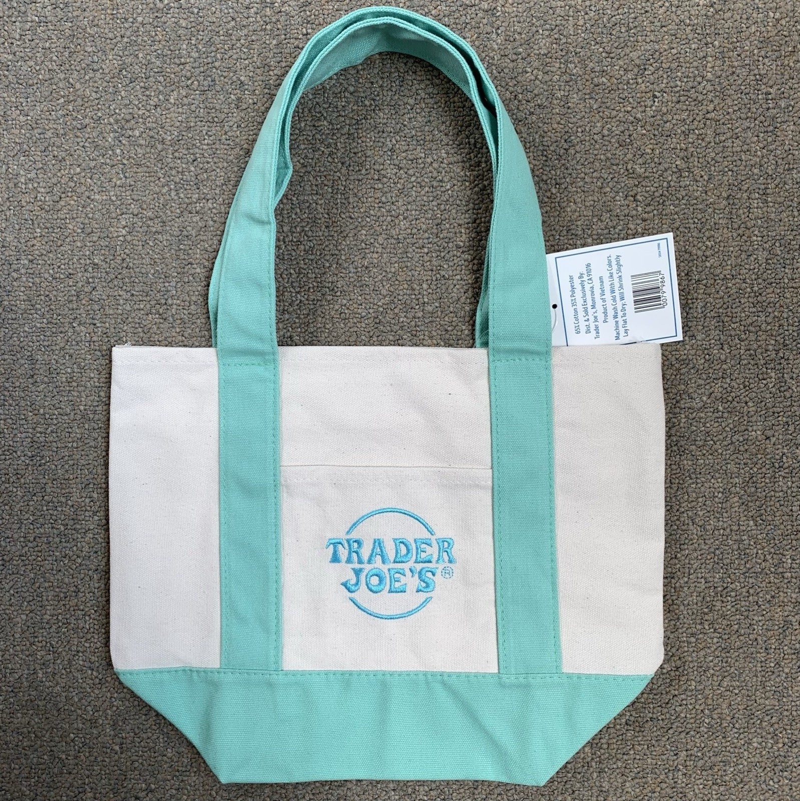 NWT Trader Joe’s Pastel Mini Totes, Canvas, 2 Colors: Mint Green, Baby Blue