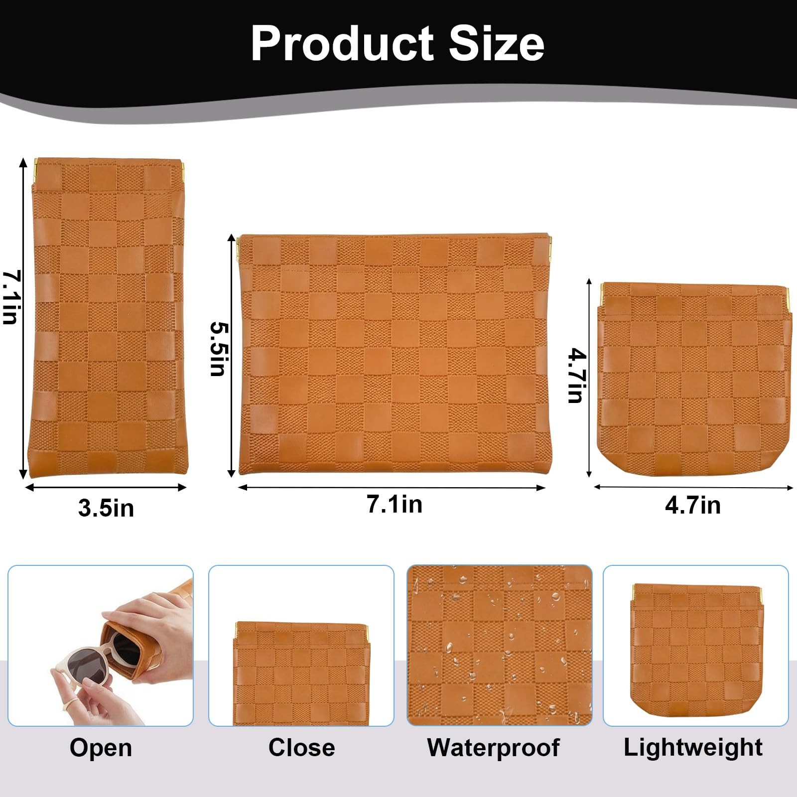 3Pcs Small Makeup Bag for Purse, Waterproof Three different sizes, Brown