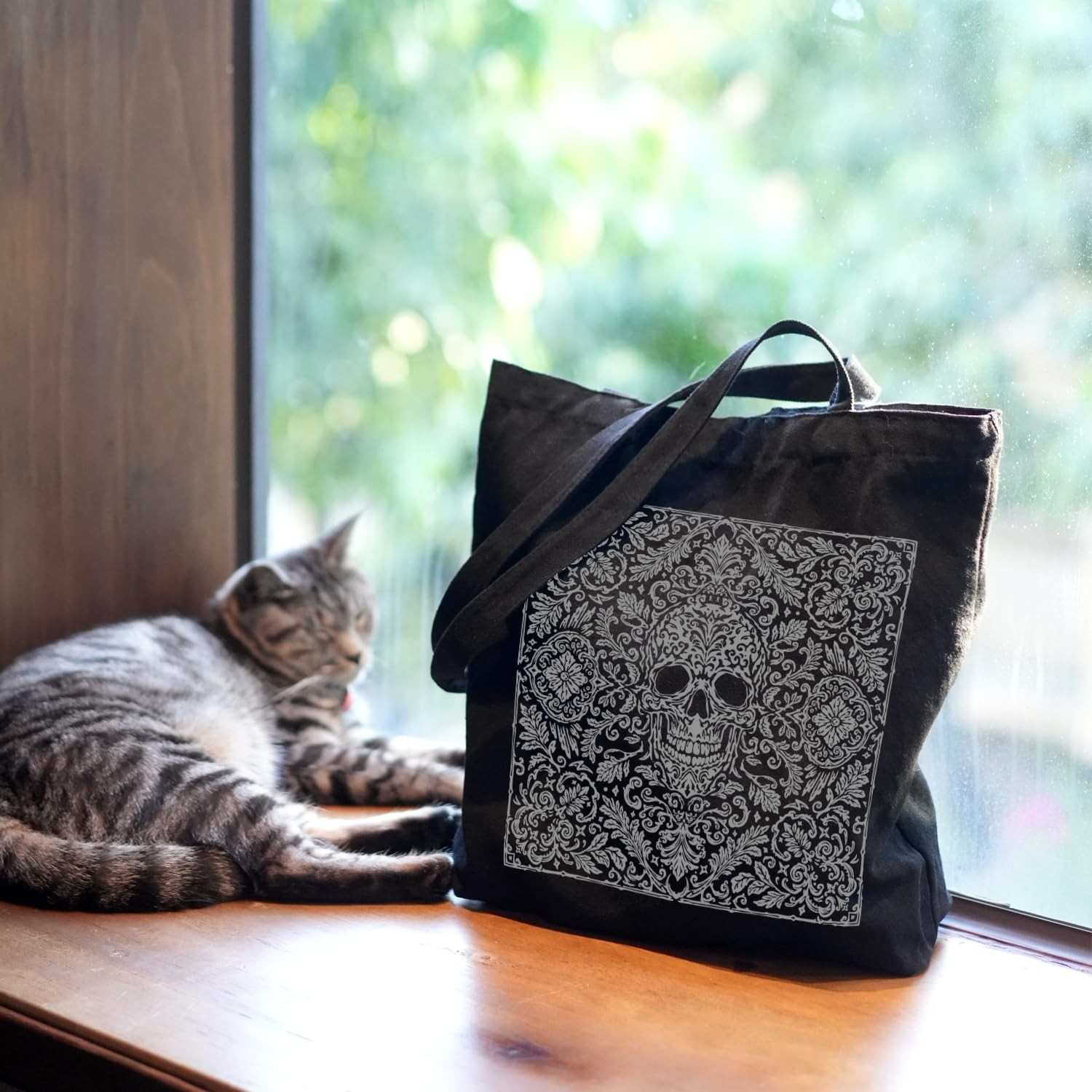 Aesthetic Canvas Tote Bag with Pattern for Women, Stylish Funny Goth Skeleton…