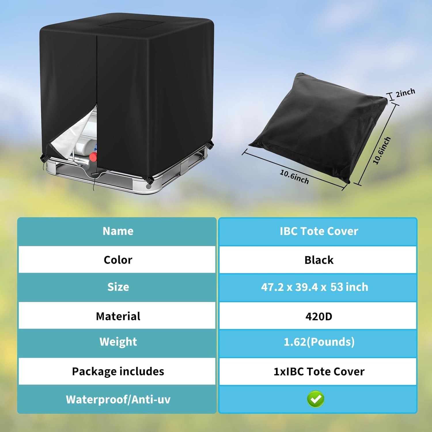330 Gallon Tote Cover with Zipper for 1000L Outdoor Dustproof Cover Protective