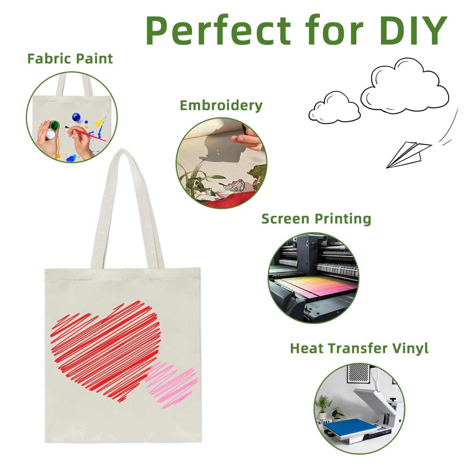 48 Pack Canvas Tote, Reusable Blank Canvas for Shopping,Grocery Bags,DIY Gift…
