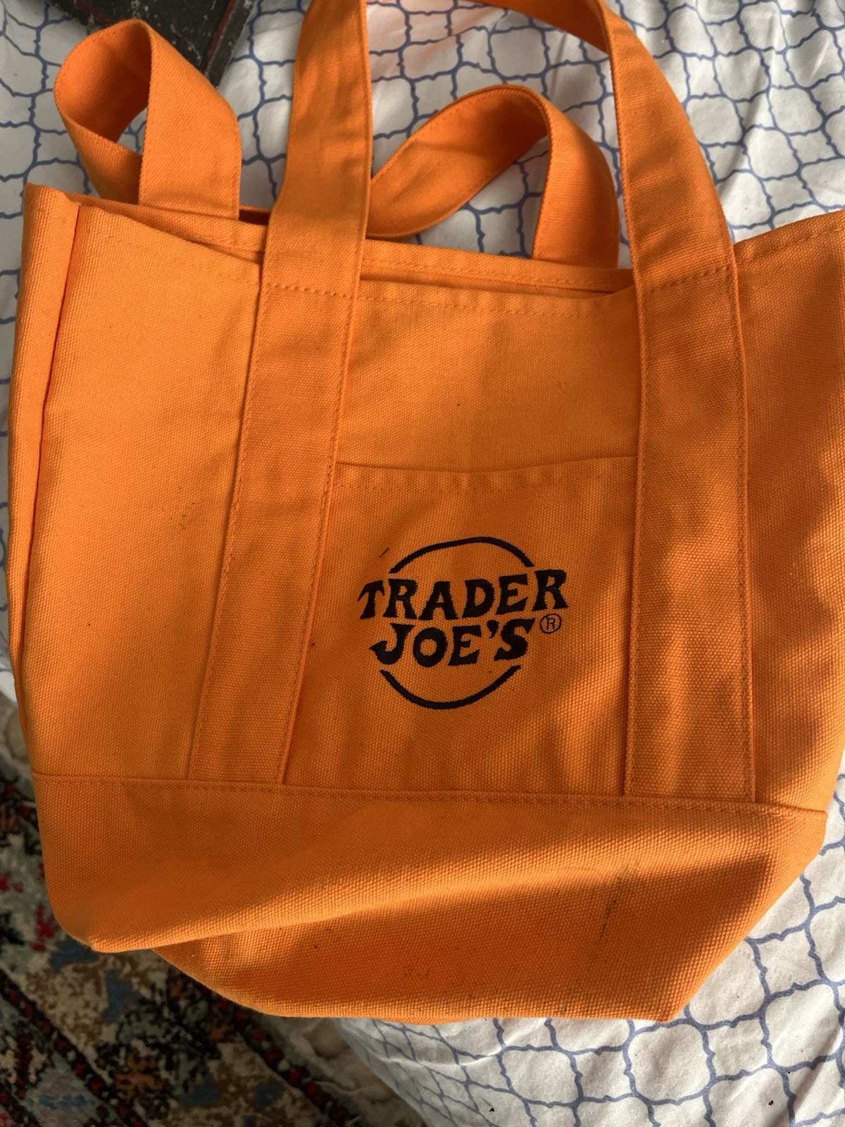 Trader Joe’s Orange Canvas Foldable Reusable Shopping Bag Solid Plain Tote