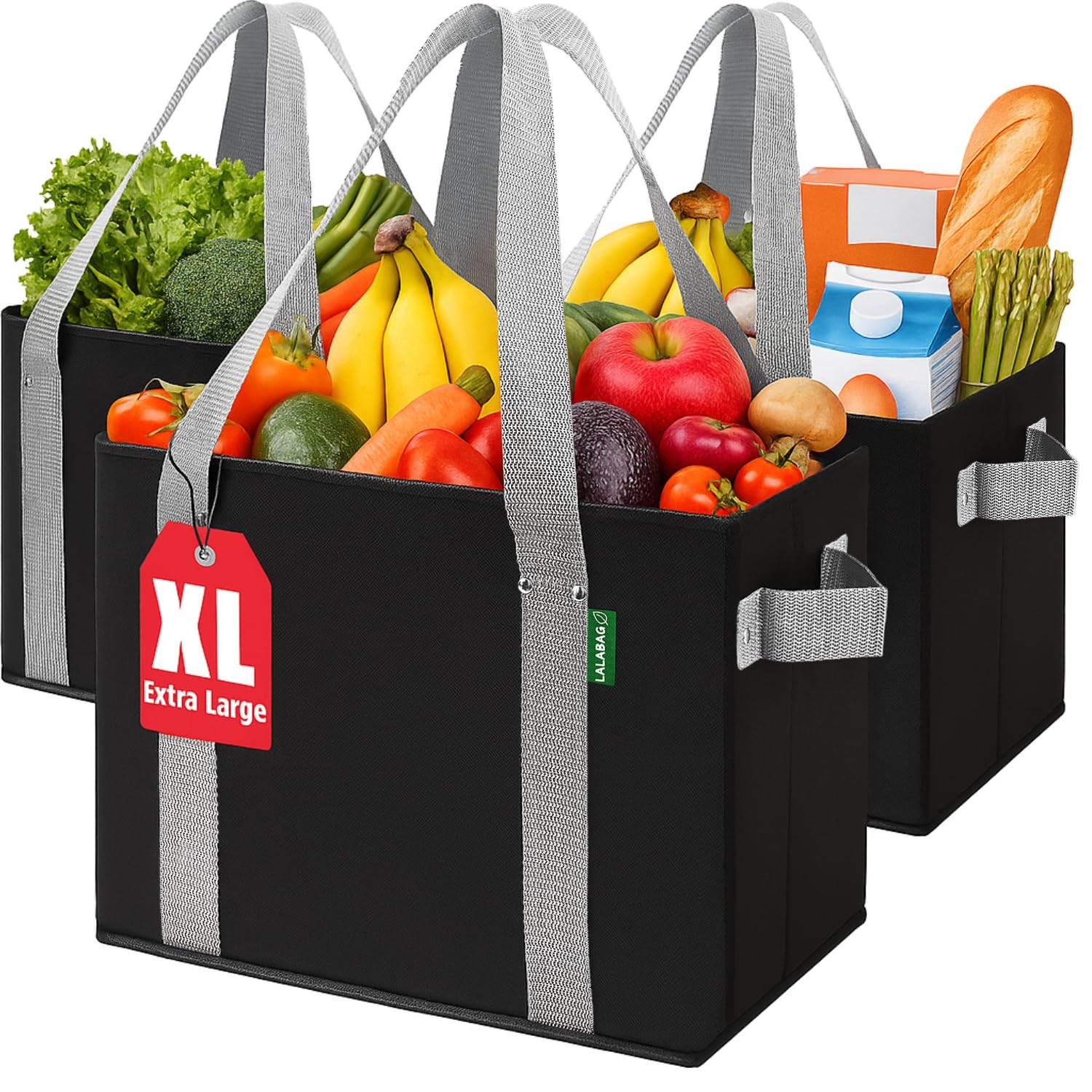Heavy Duty Reusable Grocery Bags 3 Pack Box Shape Eco Friendly Tote Bags