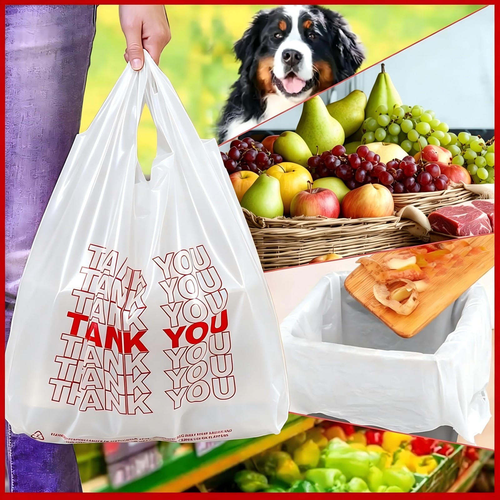 Tashibox 200 Ct Plastic Bags/Shopping Bags/Thank You Bags/Reusable And
