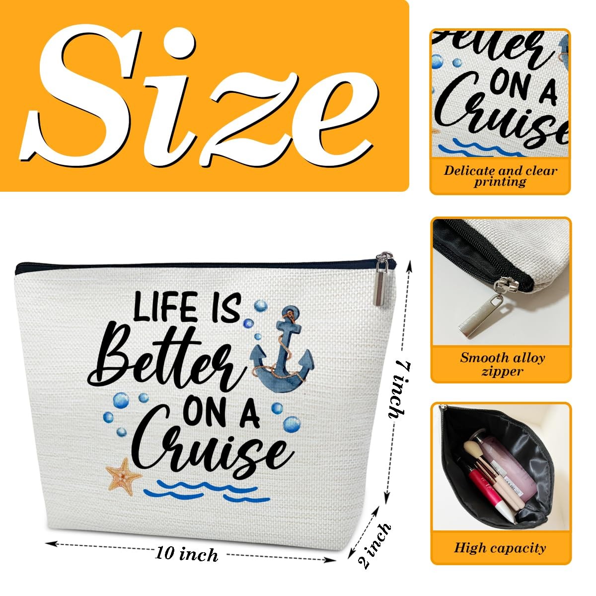 Ythuil Cruise Makeup Bag, Life Is 10 inches x 2 x 7 inches, blue