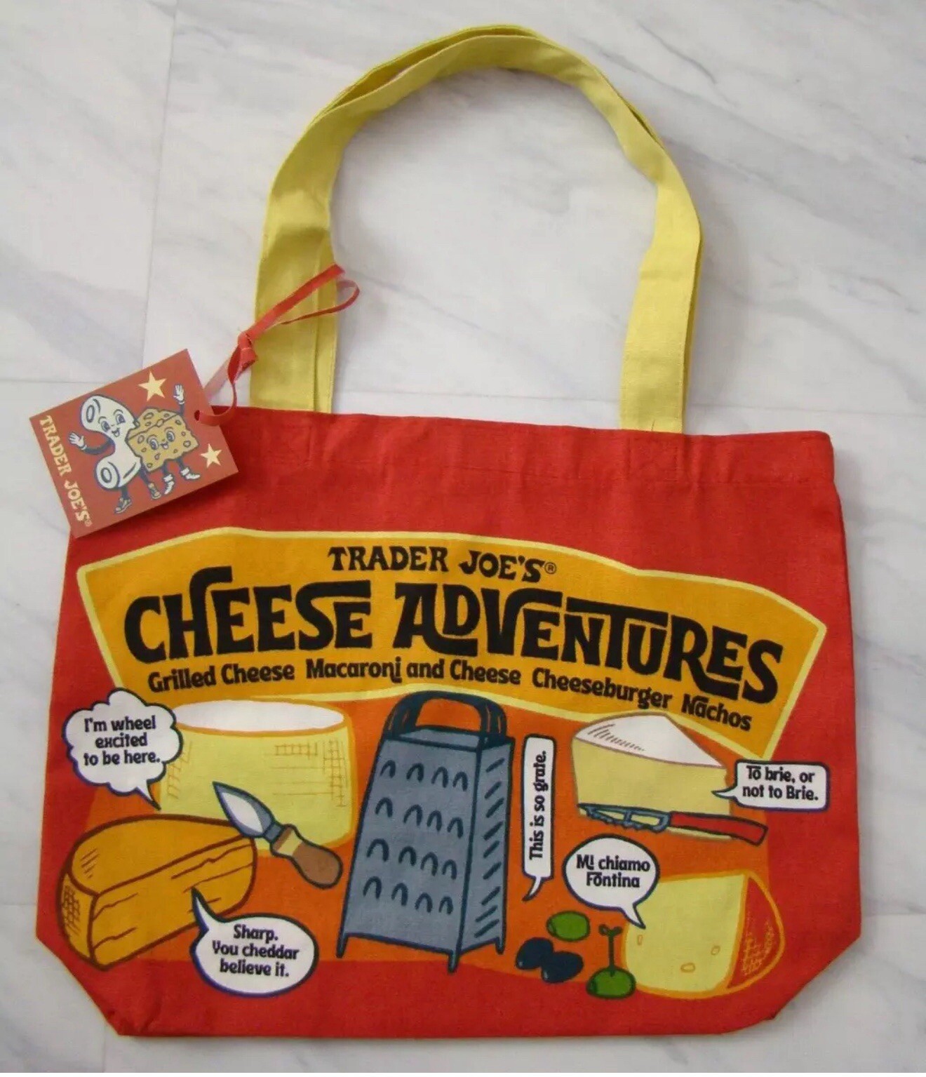Trader Joe’s Cheese Lover Bag Shopping Grocery 100% Cotton, Reusable Recycled