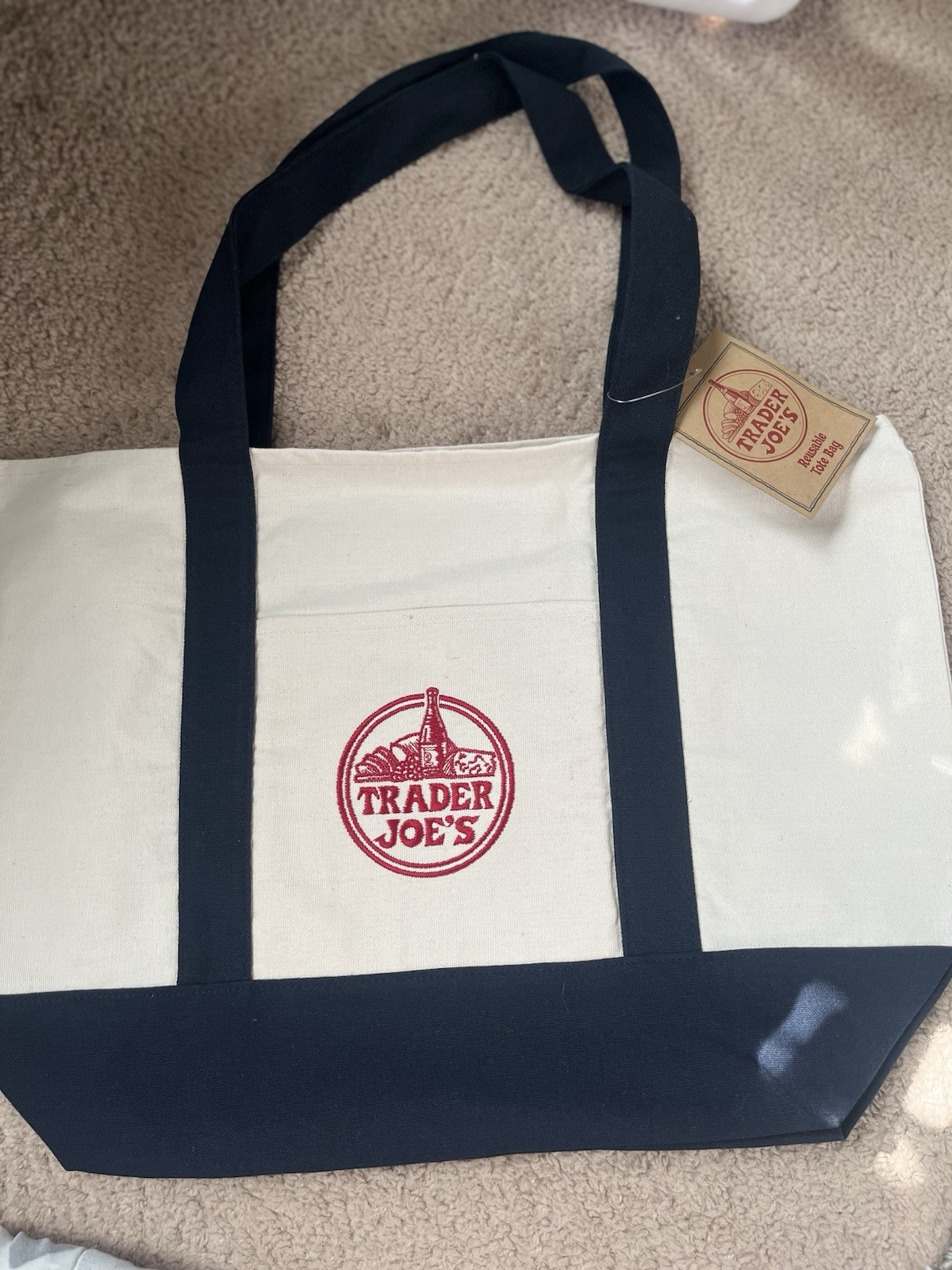 Trader Joe’s Canvas Tote Bag Multicolor Logo, Large 18in x 12in x 15cm