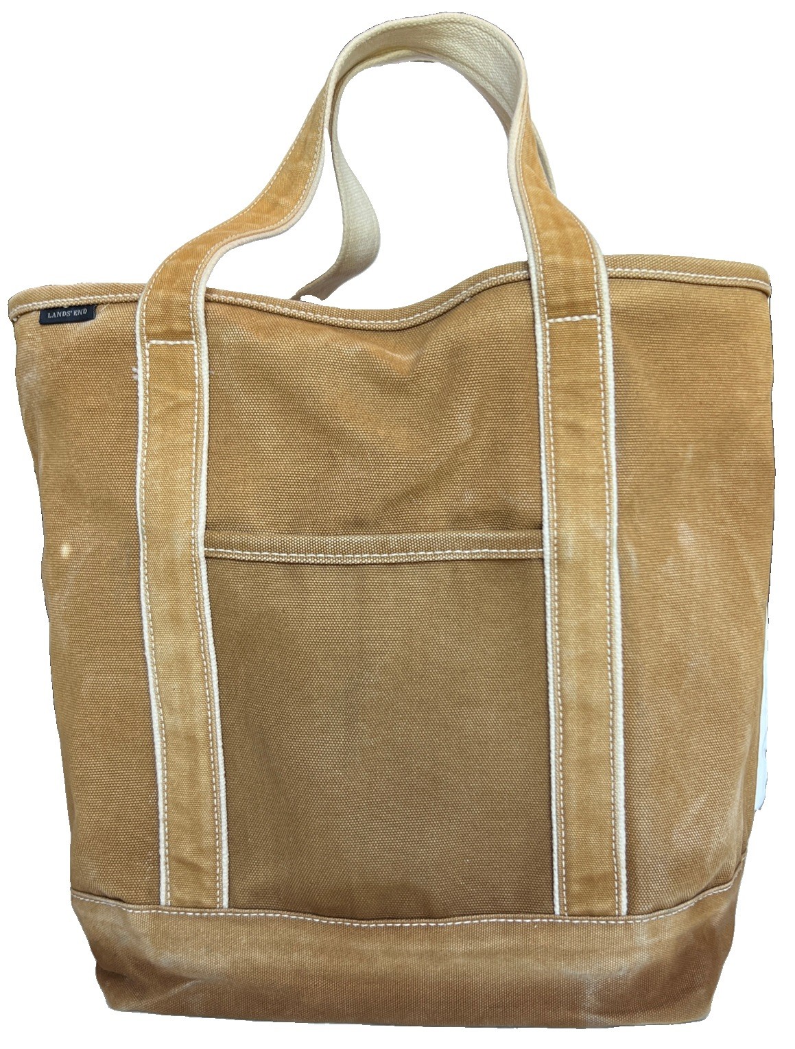 Lands End Boat Tan Tote XL Sun Faded Bag 11×15.5×17” Key Holder Snap Pocket READ