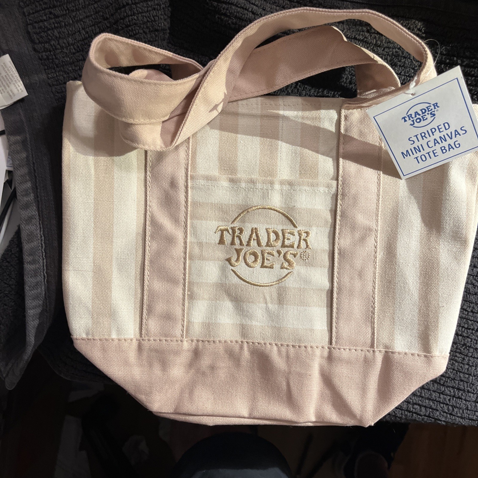 *Limited Edition* TRADER JOE”S Pastel *BEIGE/TAN” Canvas Mini Tote New!