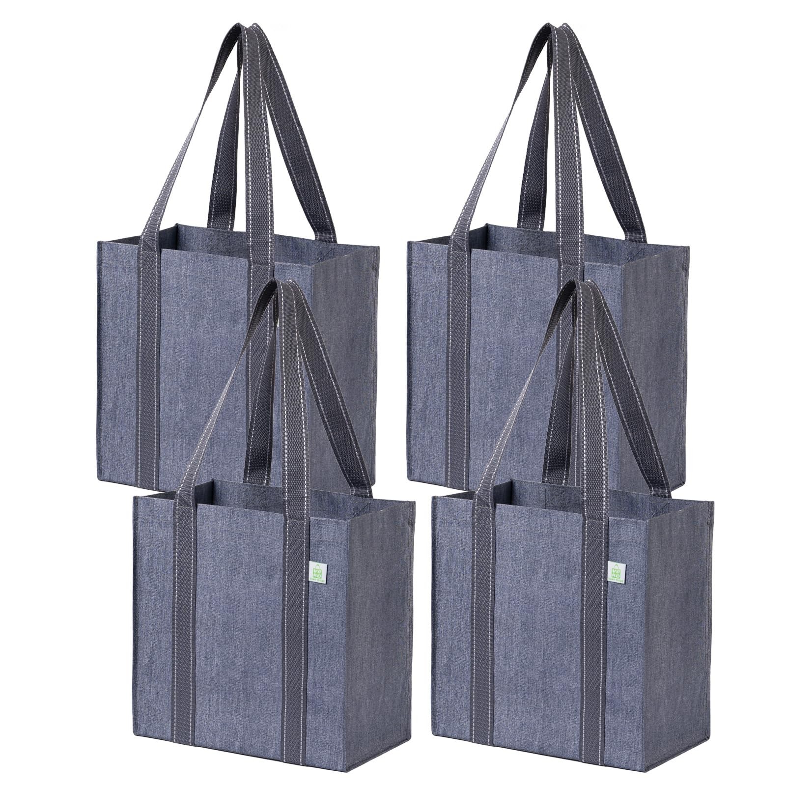 4 Pack Reusable Grocery Shopping Bags, Medium Tote Bag w/Handle & Hard Bottom