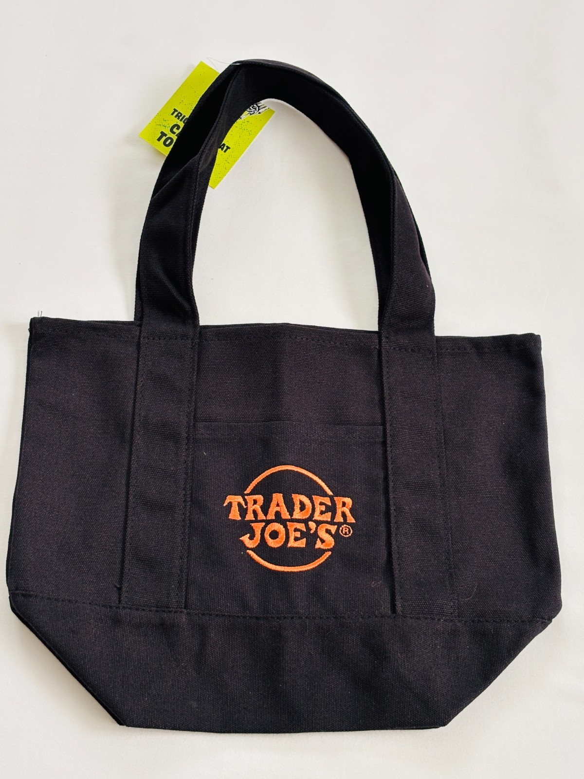 Trader Joes Halloween Mini Canvas Tote Bag Black & Orange Embroidered Logo