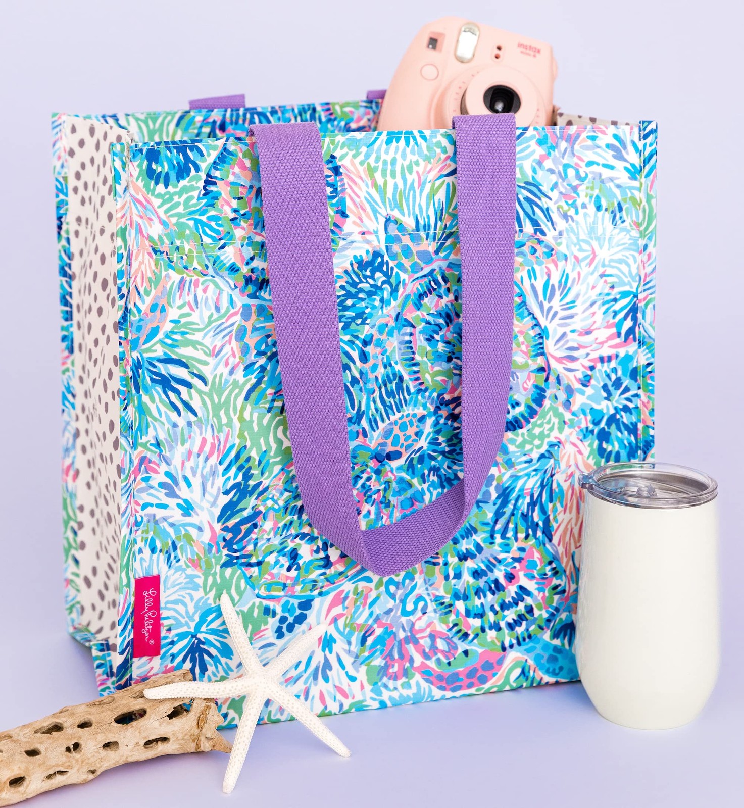 Purple/Blue Market Shopper Bag, Reusable Grocery Tote with Comfortable Should…