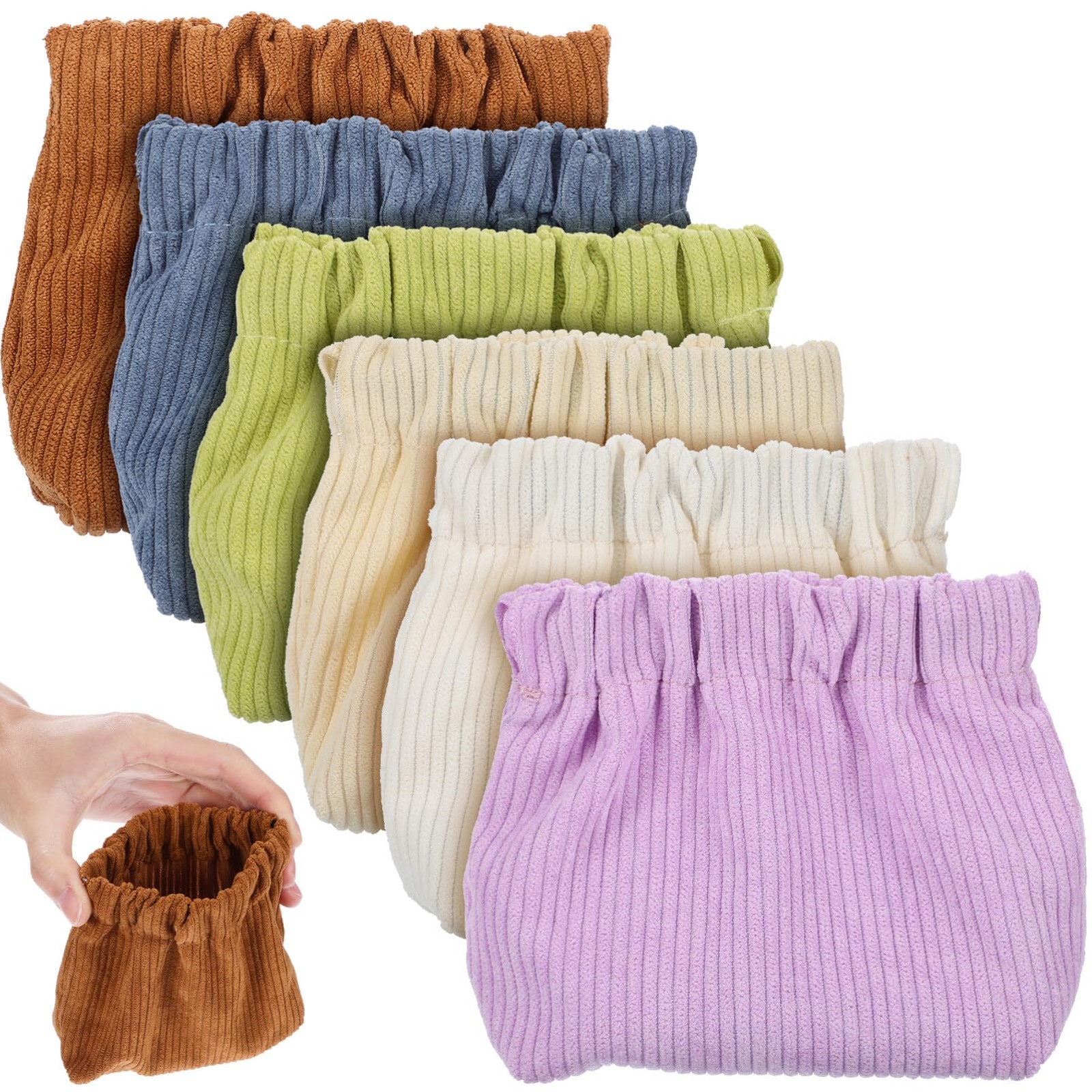 Kichvoe Corduroy Elastic Storage Bags 6-Pack 13.00X13.00X1.00CM, As Shown