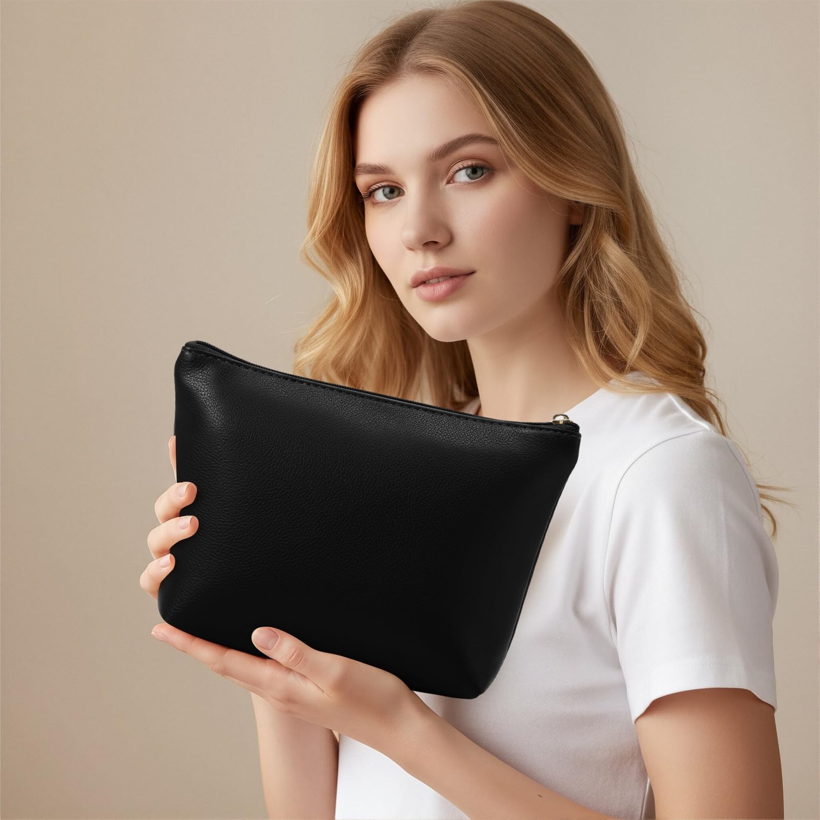 Kigeli PU Leather Makeup Bag for Women Gift 2.76 x 9.45 x 6.69 inches, Black