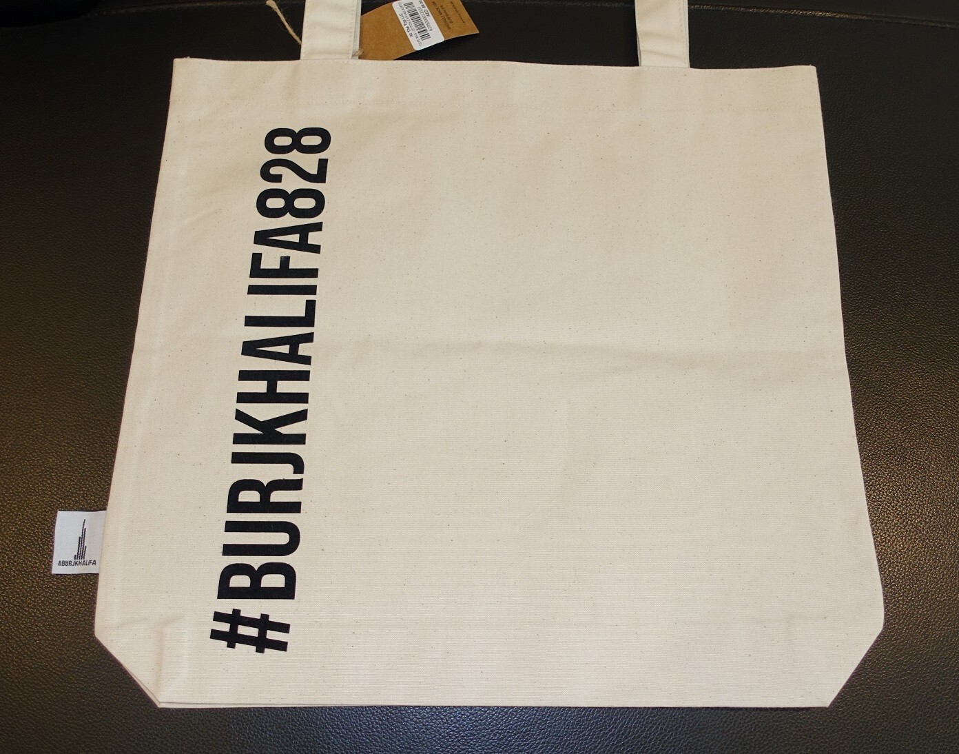 Burj Khalifa Dubai Tote Shopping Beige Small Cotton Canvas Bag 40cm x 38cm x 7cm
