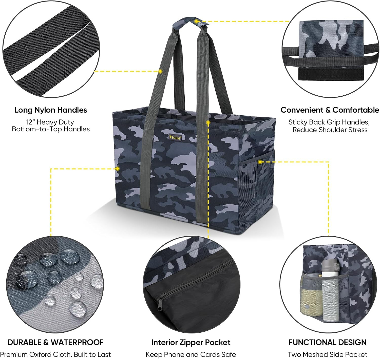 Soft 9 Gallon Extra Large Utility Tote, Foldable Reusable Storage Bag (Grey Camo