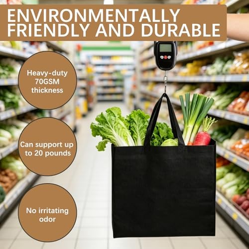 Reusable Grocery Bags 12.6 * 6.3 * 11.8 in – Non Woven Totes Bag with 120 Black