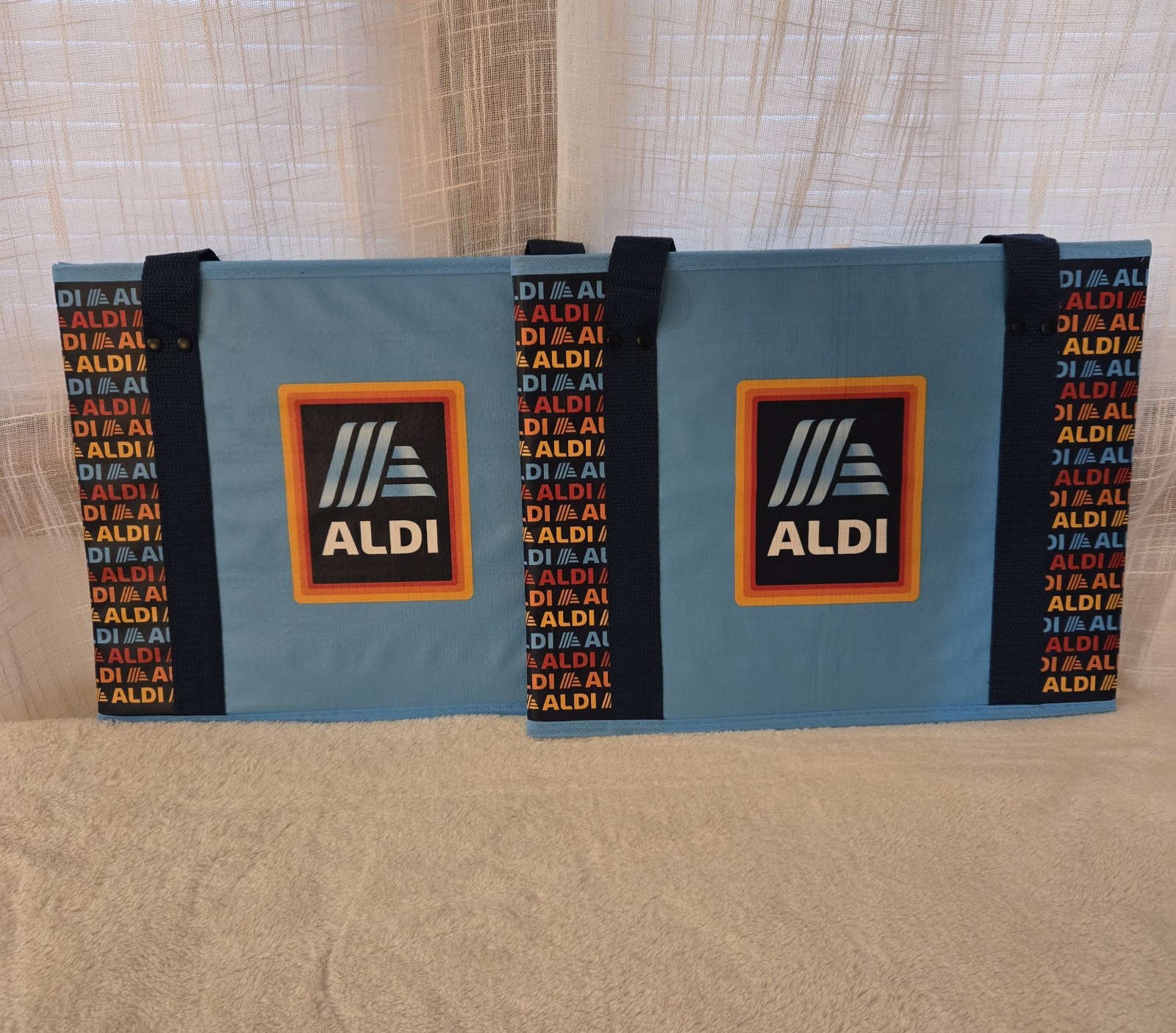ALDI 2 Collapsible Box Bags 14x10x11 Blue Navy Rainbow