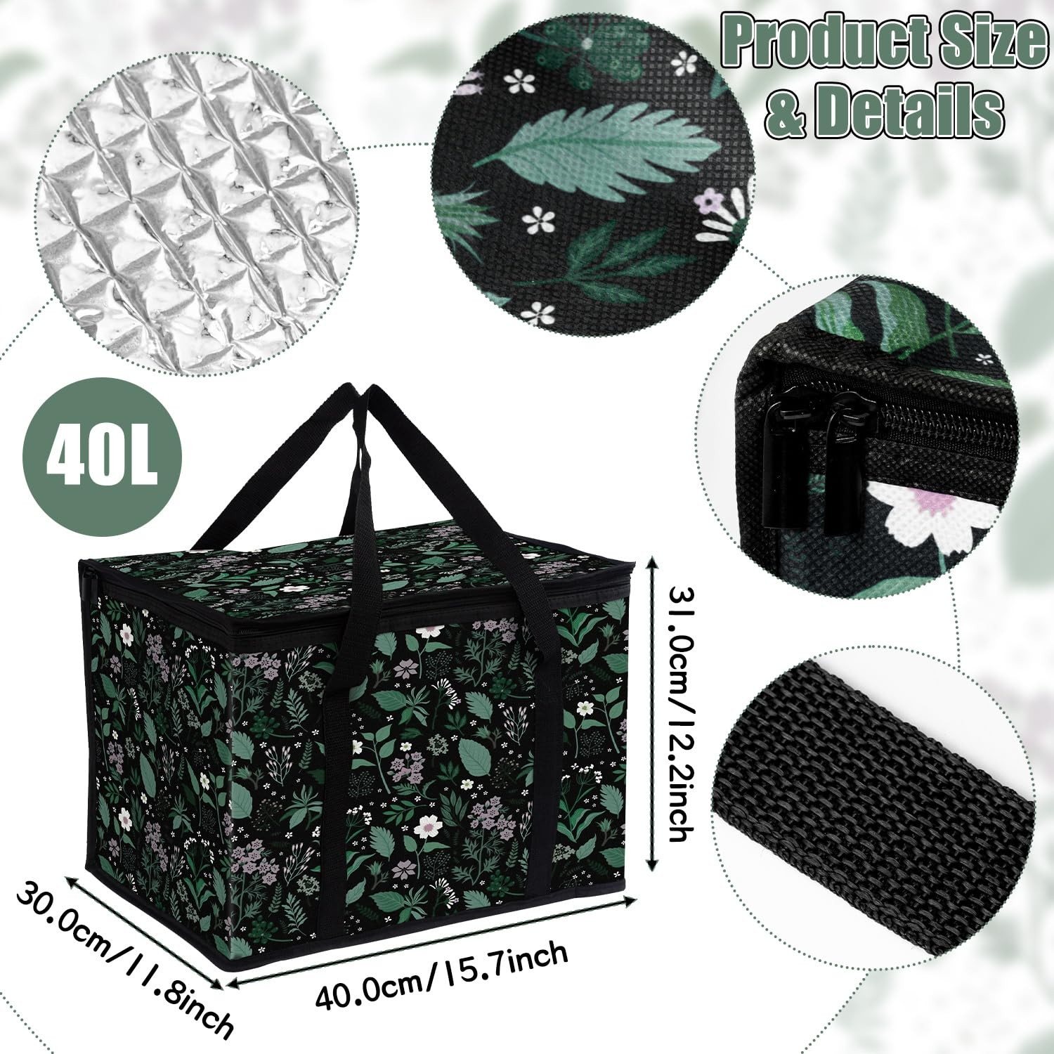 40L 15.7×11.8×12.2 Inch Flower Insulated Reusable Grocery Cooler Bag Thermal