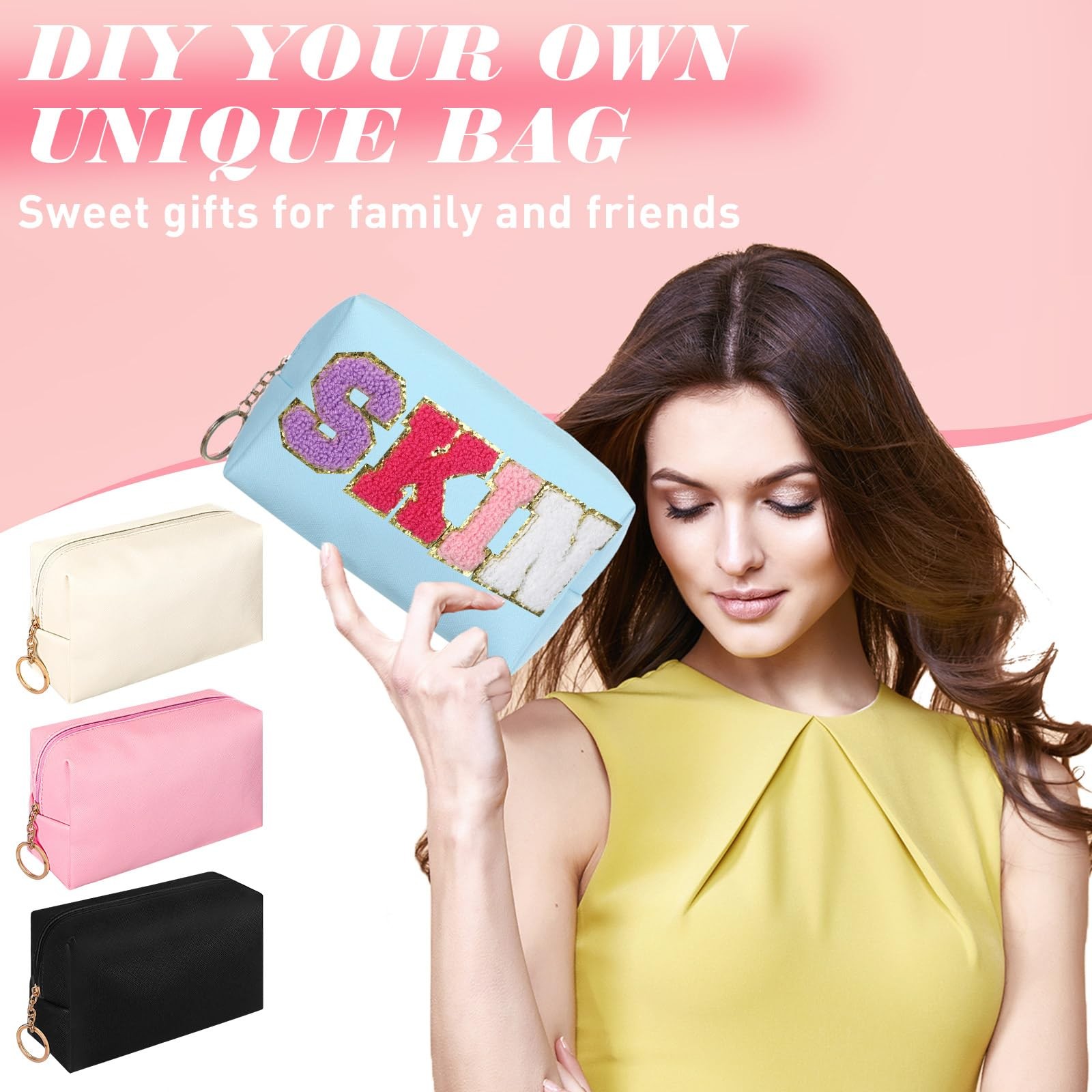 24 Pcs Preppy Makeup Bag PU Leather Cosmetic Bag Bulk Makeup Plain Pouch Waterpr