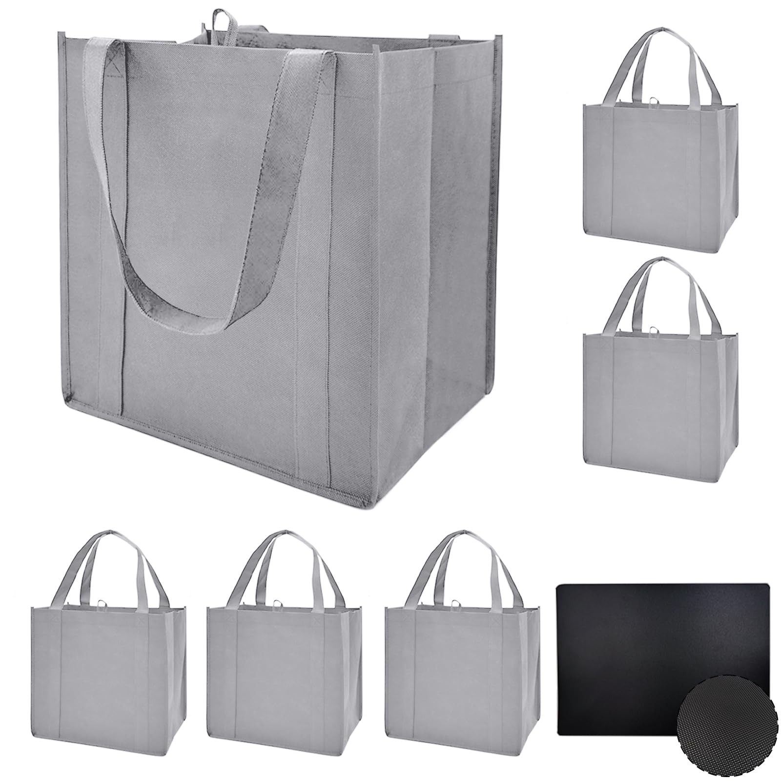 6 PCS Reusable Reinforced Handle Grocery Bags Heavy Duty Foldable Washable