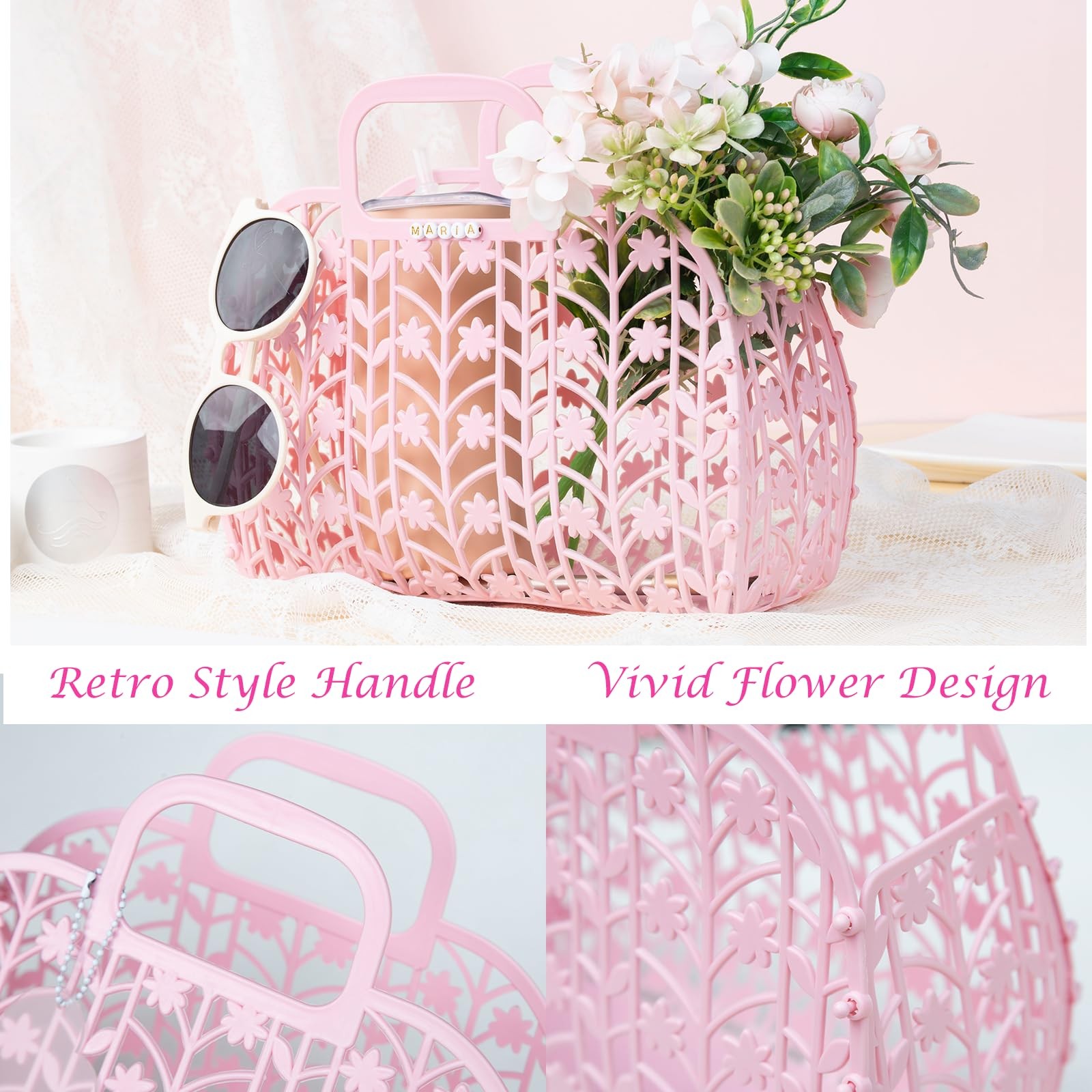Mothers Day Basket Jelly Tote Bag Flower Beach Bag Basket Purse for Girls Fam…