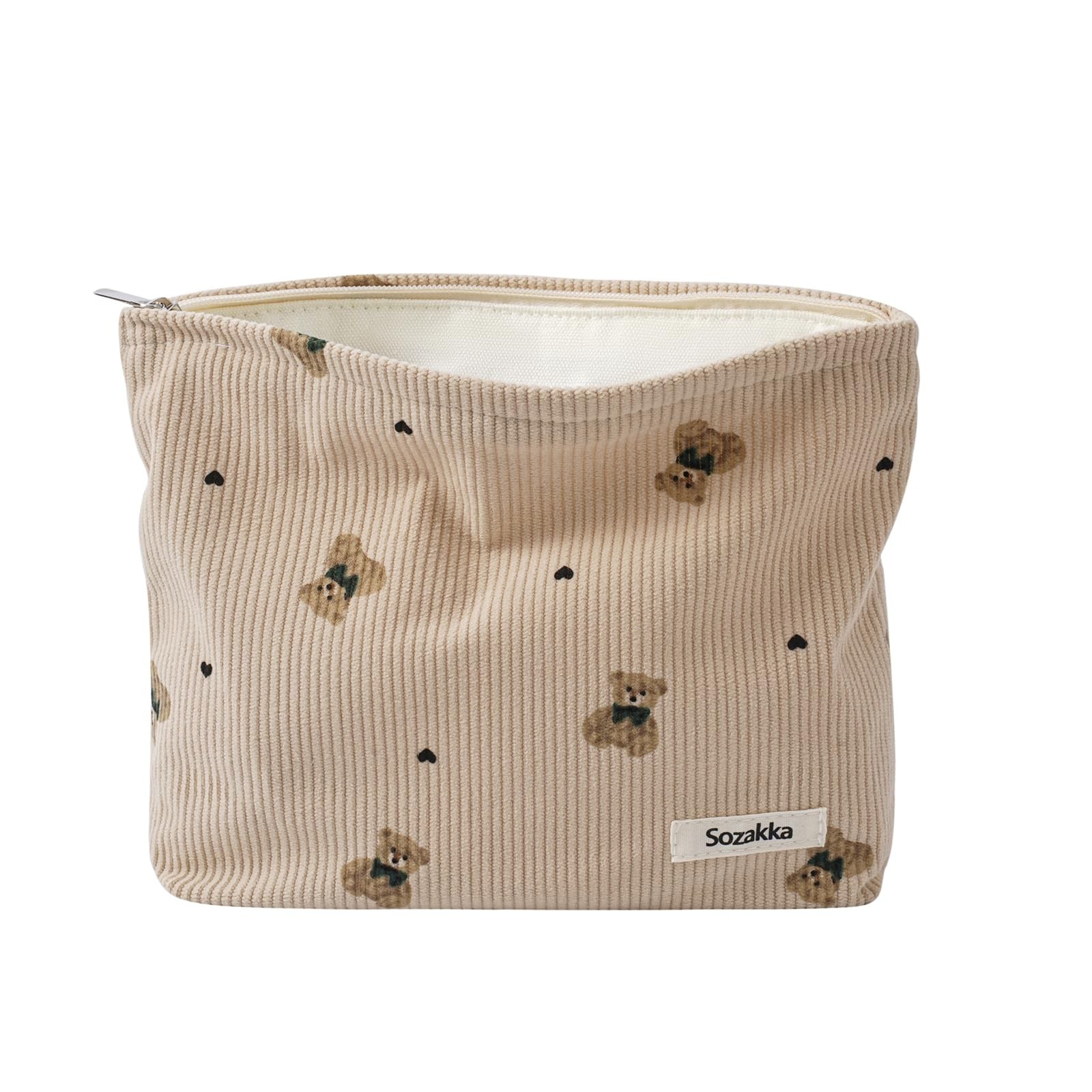 Lestikave Small Corduroy Makeup Bag for Purse,Travel Cosmetic 03Light Taupe