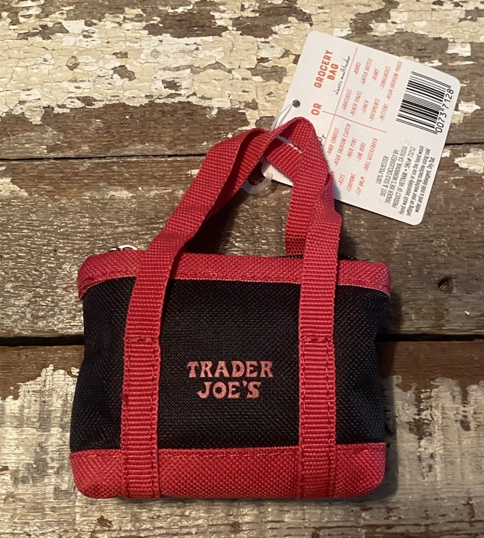Trader Joe’s Black Micro Tote Grocery Bag 2 In 1 Mini Red Travel Purse New Best