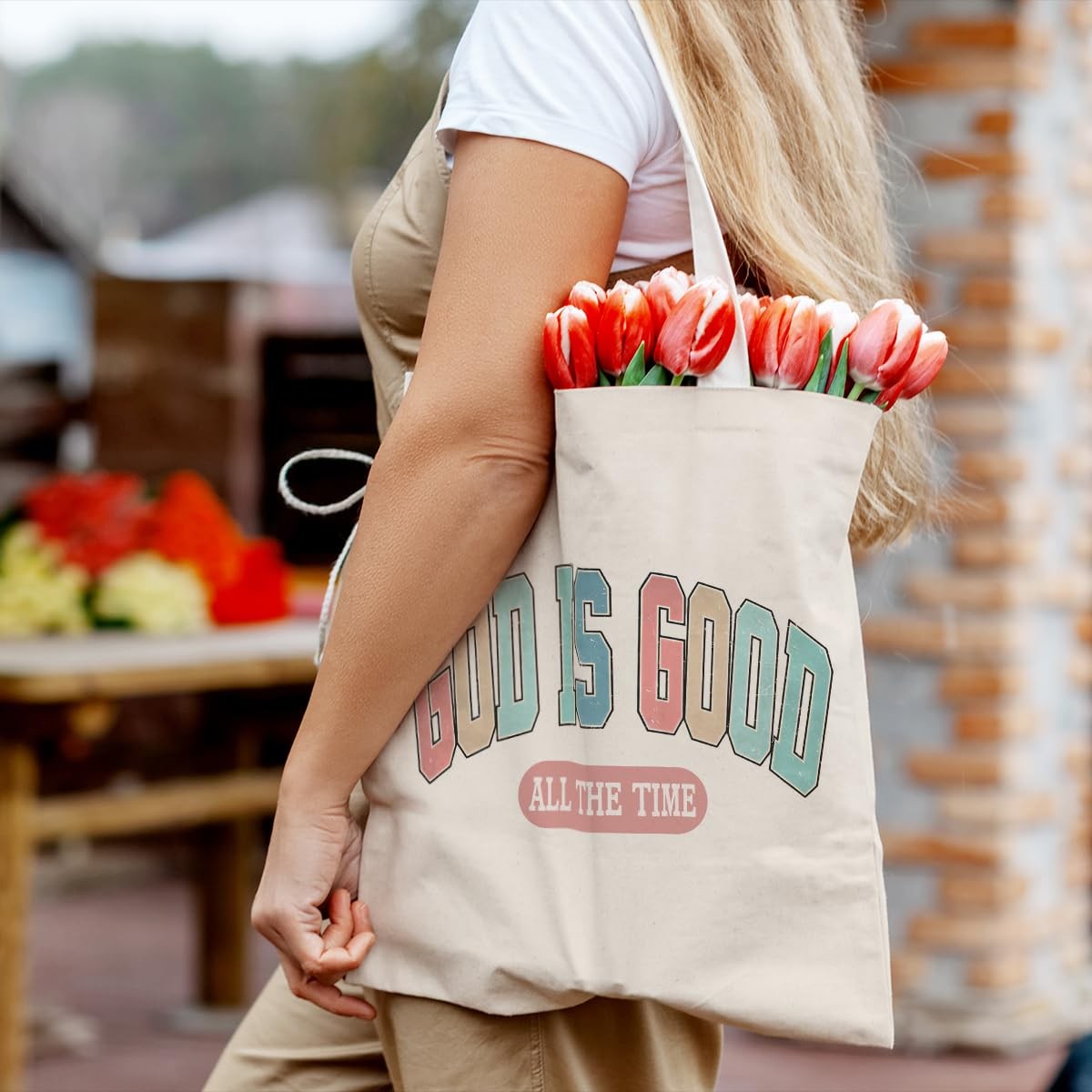 Retro Boho Christian Tote Bag, Christian Gifts for Women, God is Good Christi…