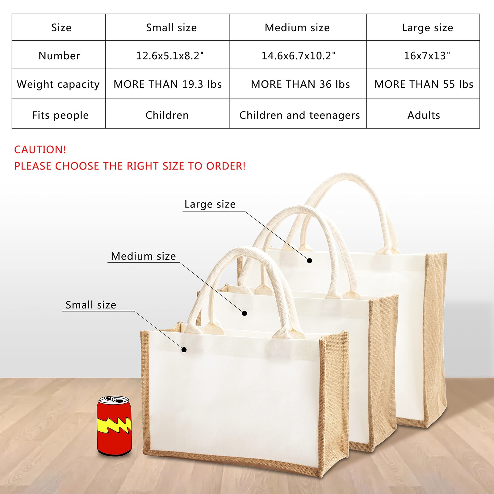 3 Pack 14.5×6.7×10.2 inch Jute Burlap Tote Bags with Handles for Shopping