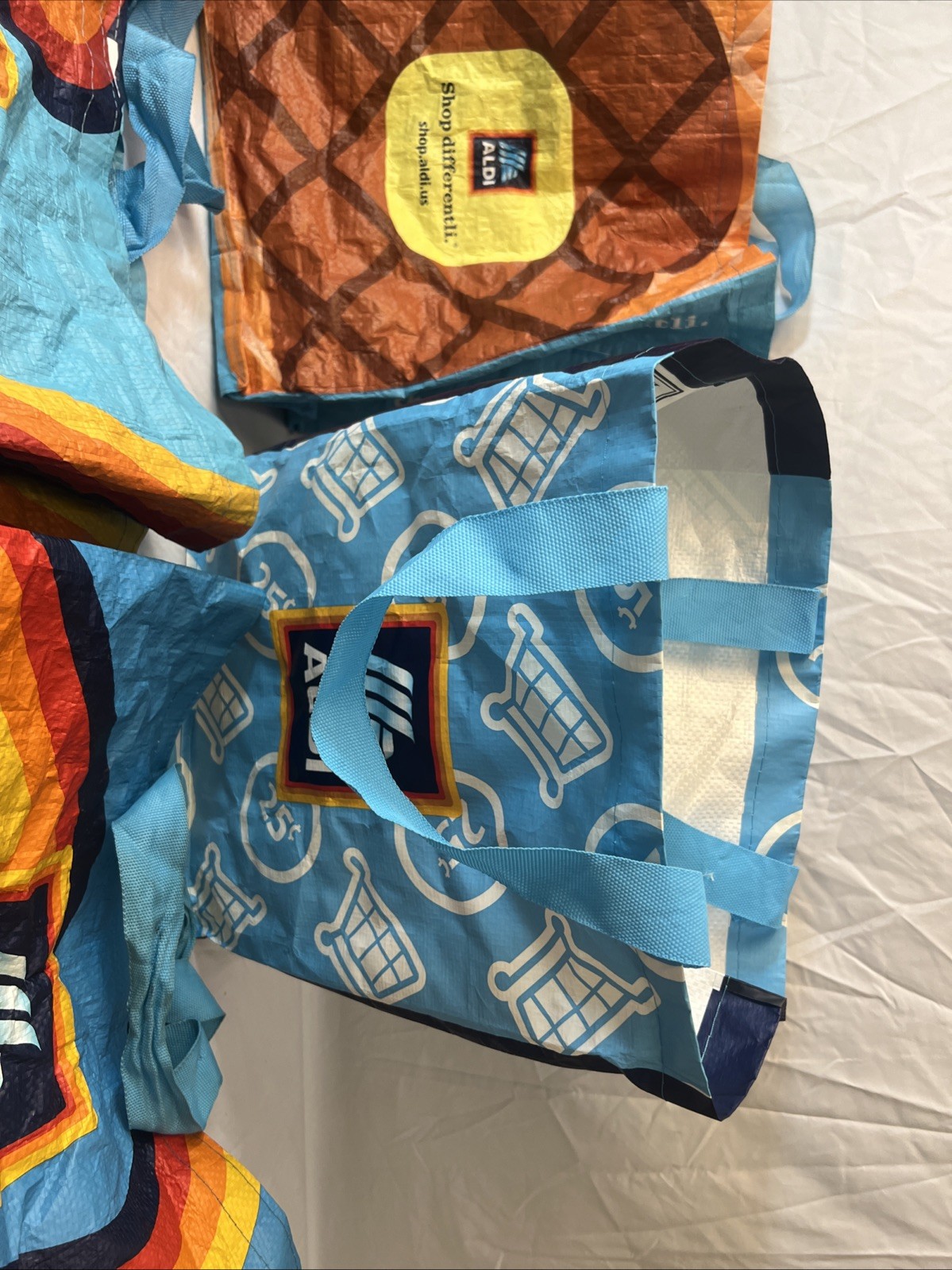 6 Aldi Rainbow & Shopping Cart Reusable Grocery Shopping Tote Bags