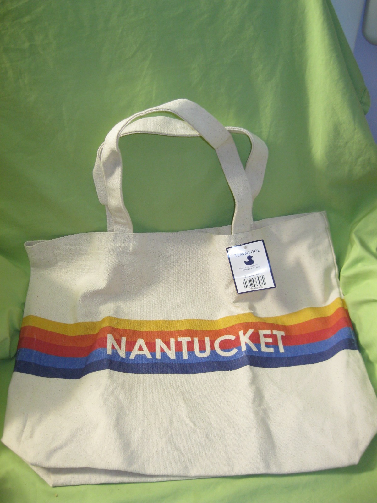 TownPool NANTUCKET Island RAINBOW STRIPED TOTE 16X20 Canvas BAG Interoir Pocket