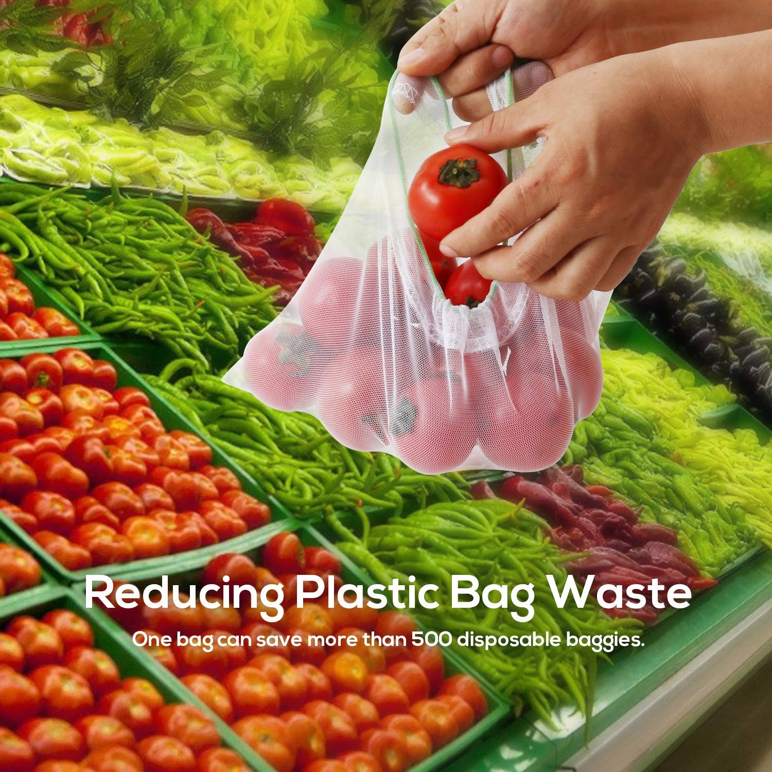 12 Pcs Heavy Duty Reusable Mesh Produce Bags, Barcode Scanable See Through Fo…