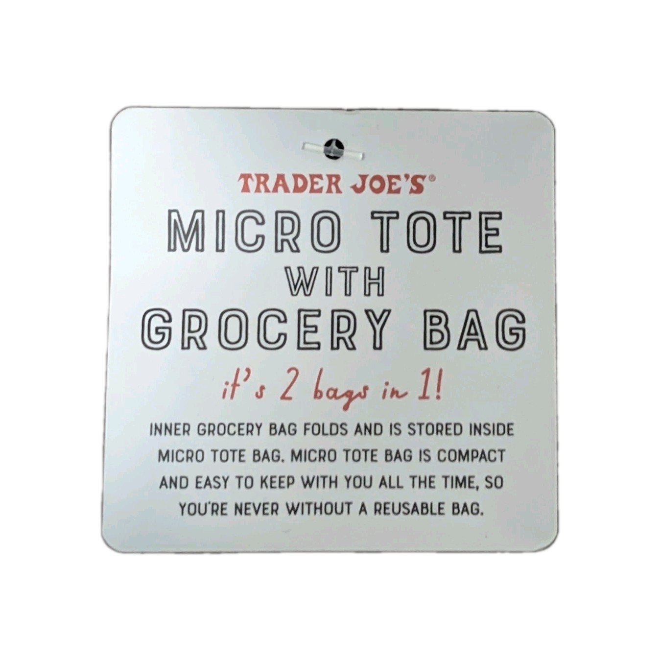 Vintage Trader Joe’s 2 BAGS IN 1 (Red w/ Black Trim) MICRO TOTE AND GROCERY BAG
