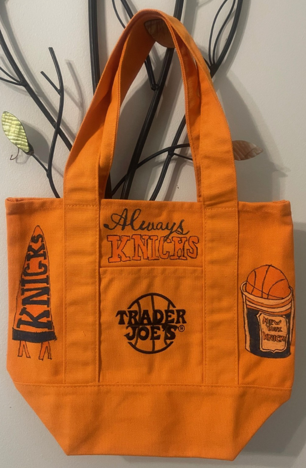 Knicks Hand Drawn Trader Joe’s Mini Orange Canvas Tote Bag 13″Wx10″L(S)