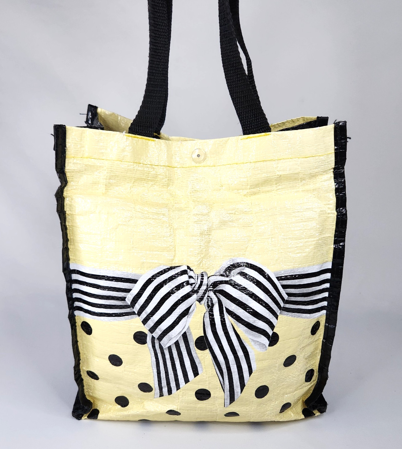 Vtg Patty Reed 2007 Insta Tote Small 11″ Yellow Black White Bow Dots