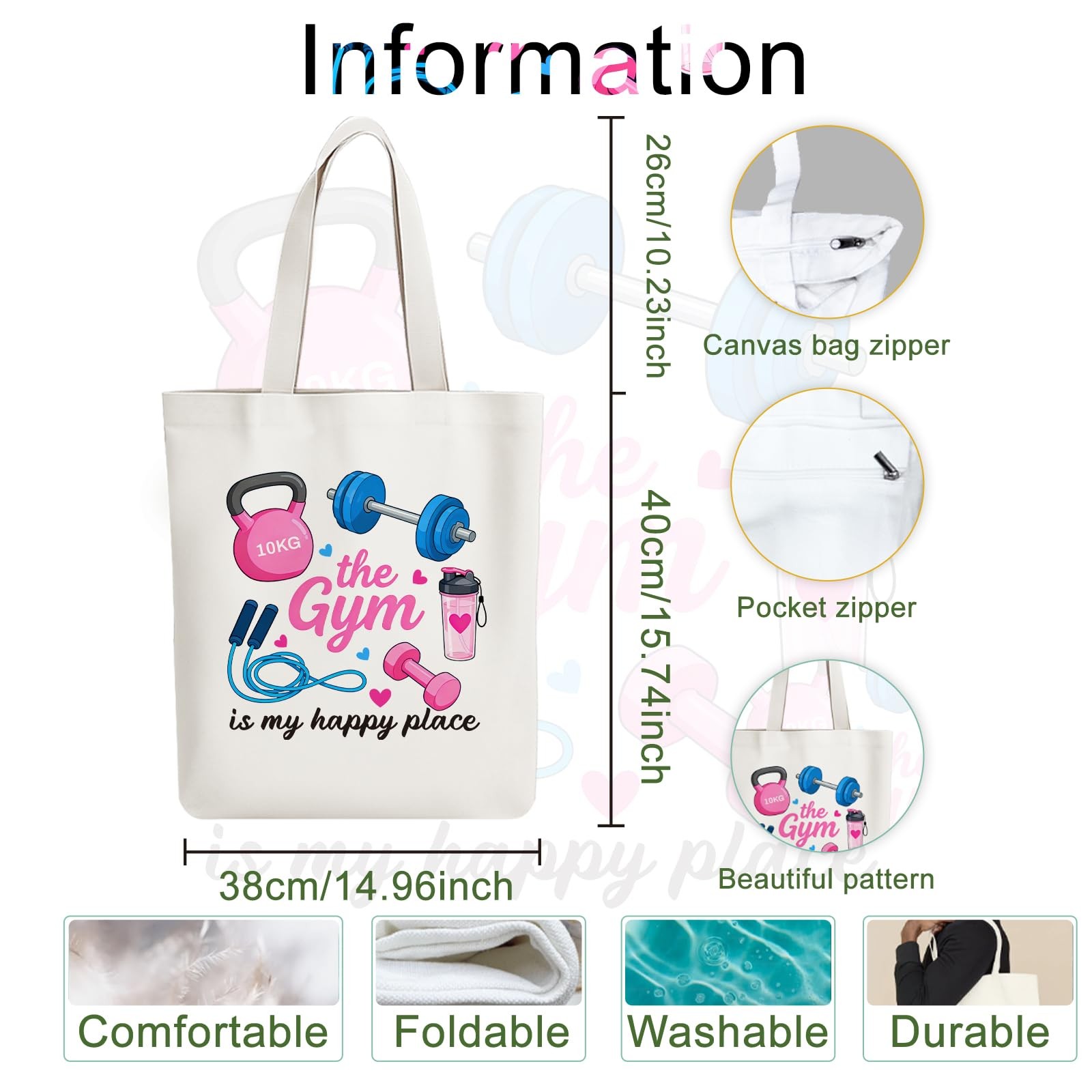 Canvas Tote Bag Dumbbell and Sport Reusable Cotton Bag for Women, Durable Clo…