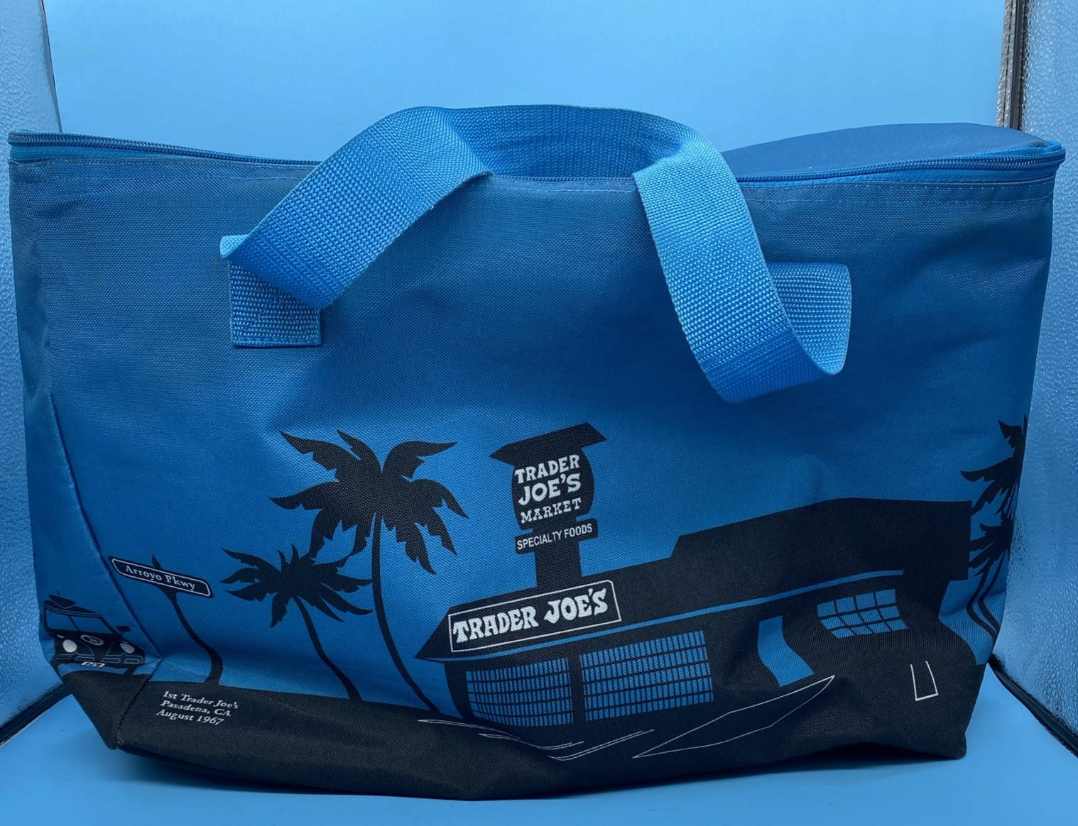 1st Trader Joe’s Store Insulated Cooler Tote Bag Blue Zip Grocery Pasadena 1967