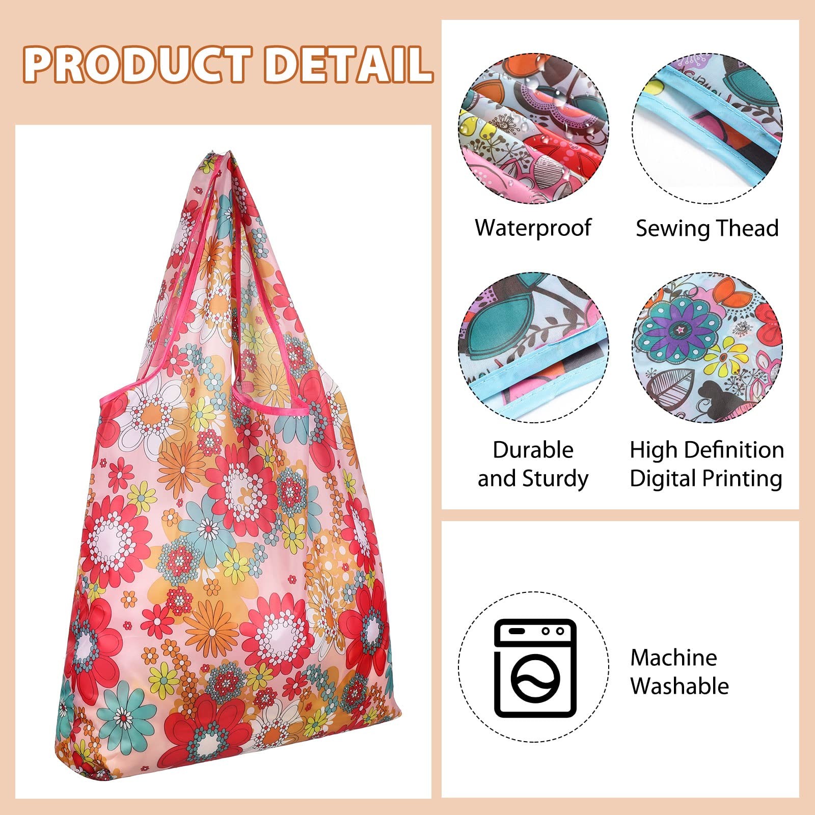 Weewooday 18 Pieces Foldable Reusable Shopping Bags Machine Washable Grocery …