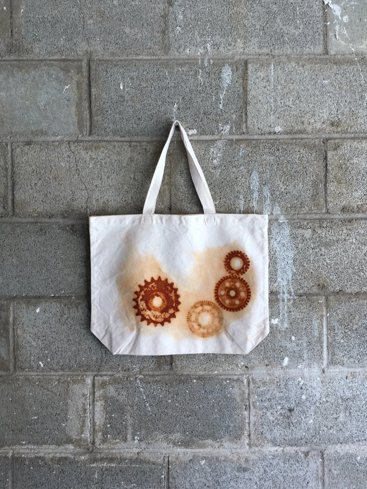 Organic Cotton Farmers Market Tote Bag Rusty Gears Handmade XL 18×14.5 Rust Dyed