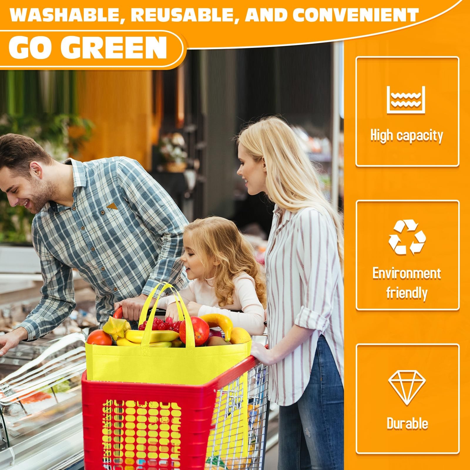 Large Reusable Grocery Shopping Tote Bags Non Woven Handles 16x6x12 Inch