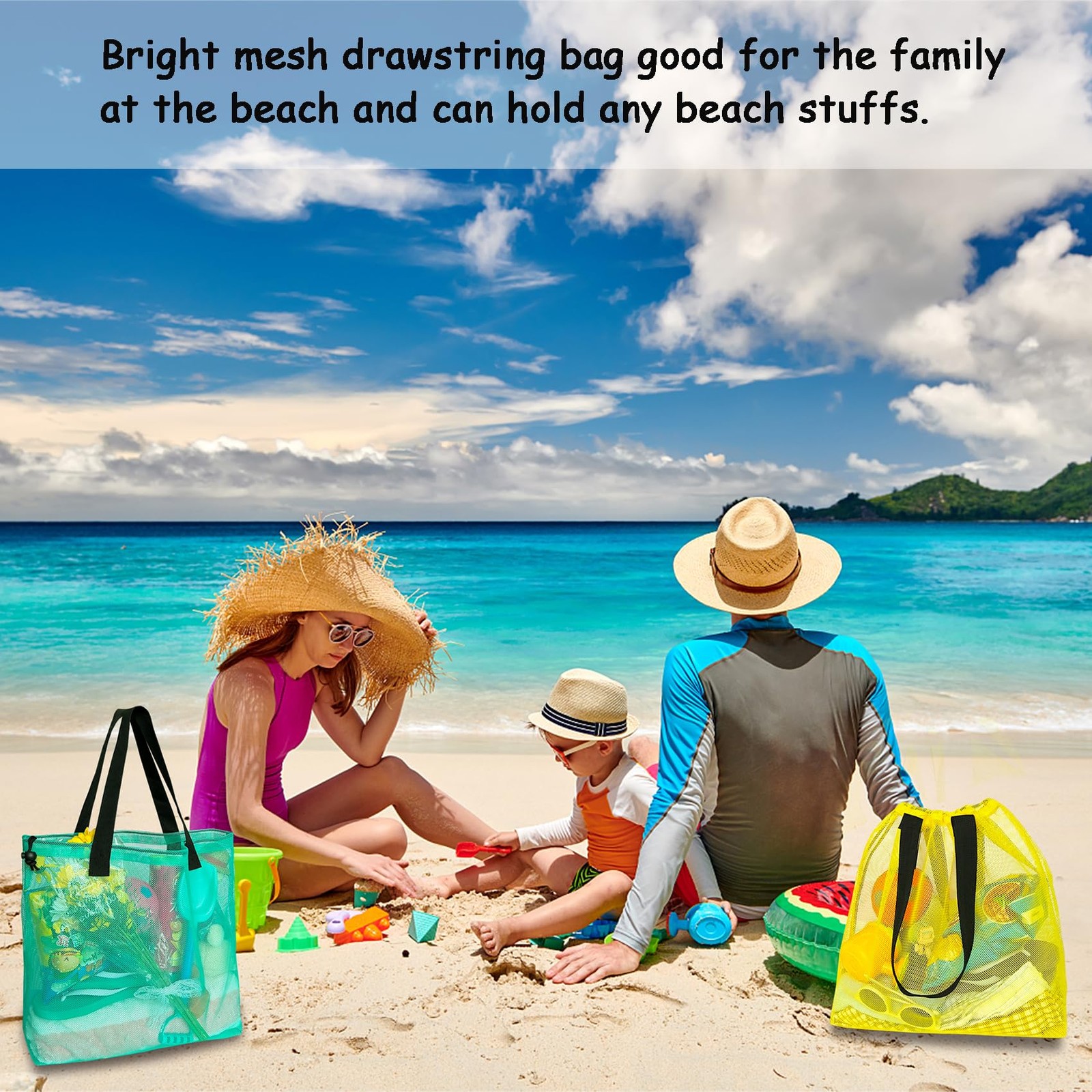 Reusable 4Pack Colorful Mesh Beach Tote Bags,Mesh Shopping Bag With Drawstrin…
