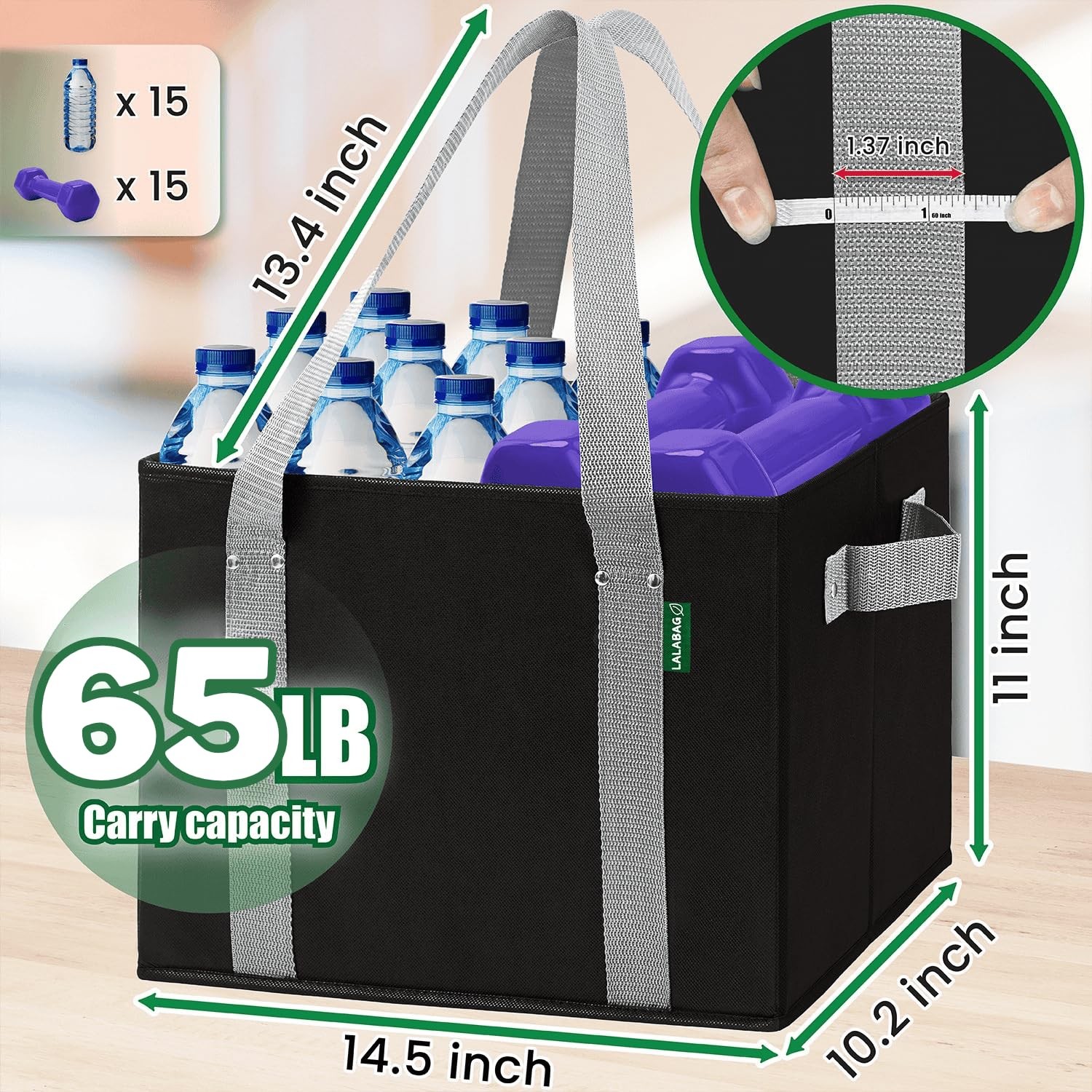 Heavy Duty Reusable Grocery Bags 3 Pack Box Shape Eco Friendly Tote Bags