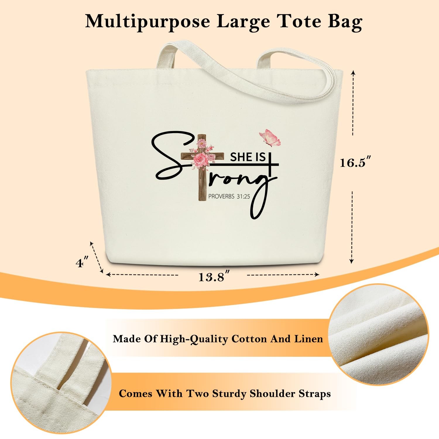 Aesthetic Canvas Tote Bag for Women, Christian Gifts Beach Bag Shopping Bag S…