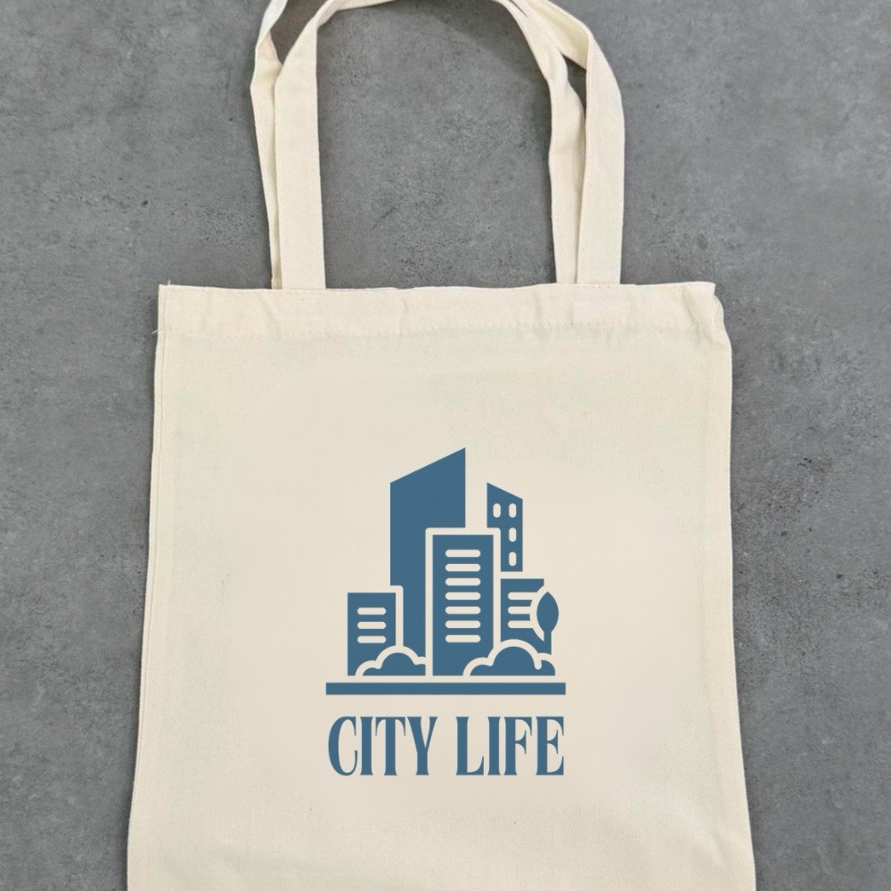 City Life Canvas Tote Bag, Urban Skyline Design, Minimalist Travel Bag