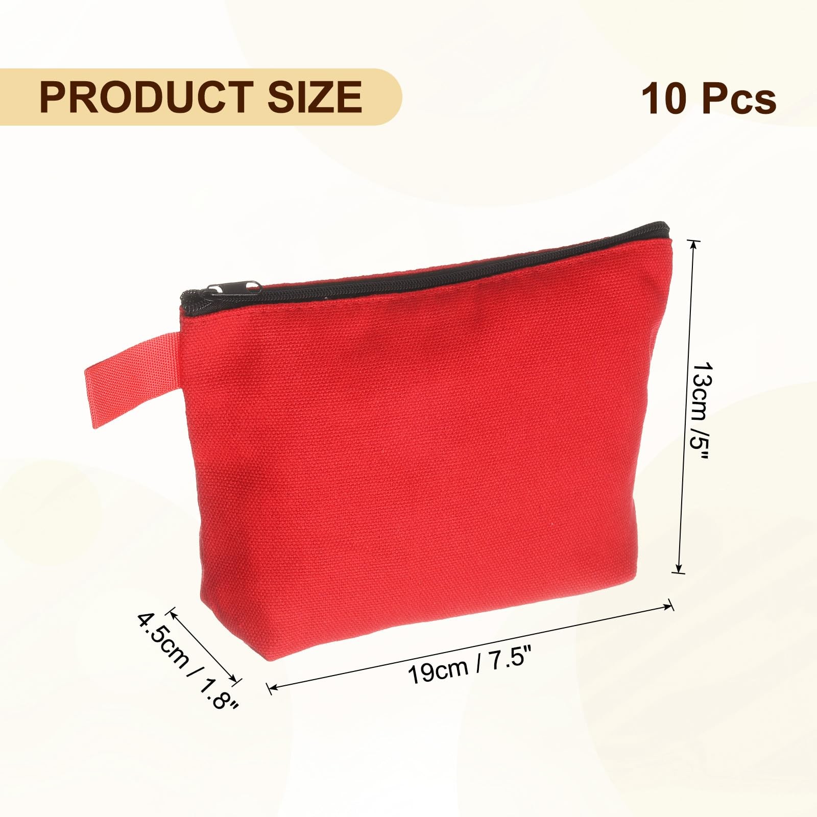 uxcell Canvas Makeup Bags, 10pcs Travel Cosmetic Bags Bulk, Multipurpose Red