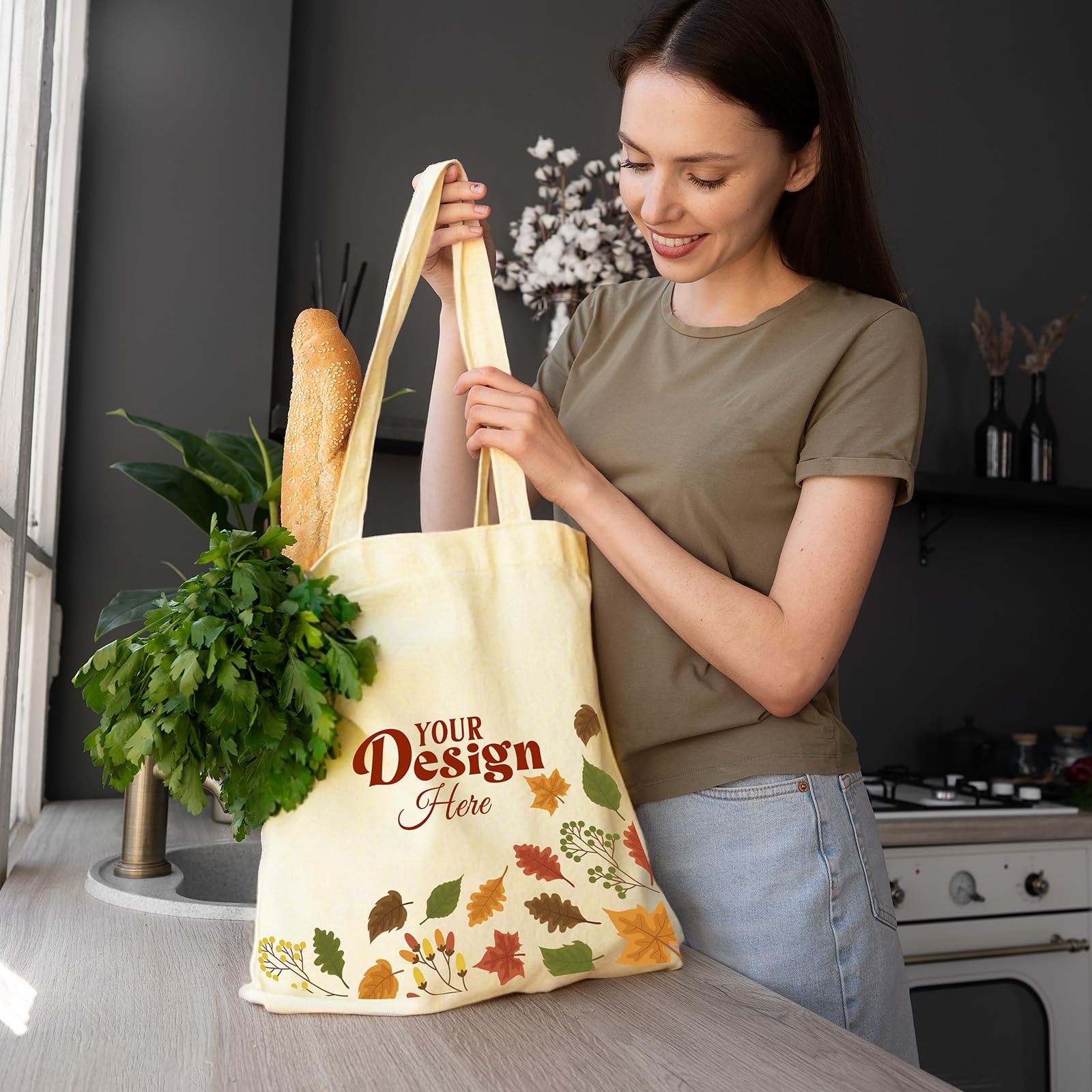 60 Pack Canvas Tote Bag Bulk 13X15 Inch Sublimation Blanks Canvas Tote With H…