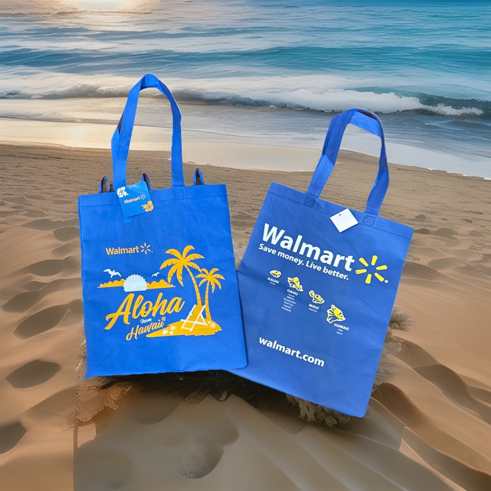 Walmart Aloha From Hawaii Shopping Reusable Tote Bag Grocery Groceries 2pc Set